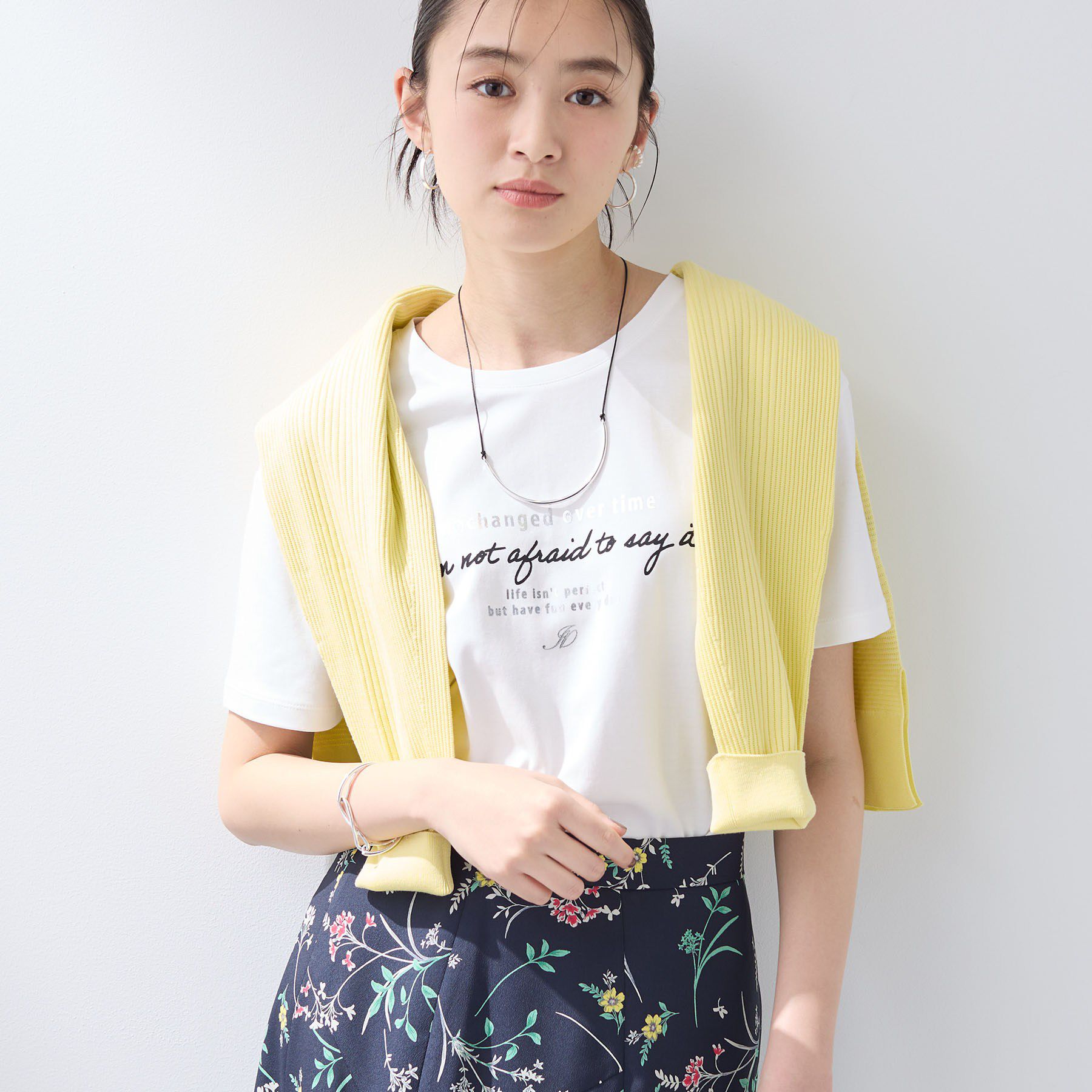 INDIVI「【UVケア／選べるグラフィック】スムースジャージTシャツ」|Tシャツ・カットソー|ホワイト(601)
