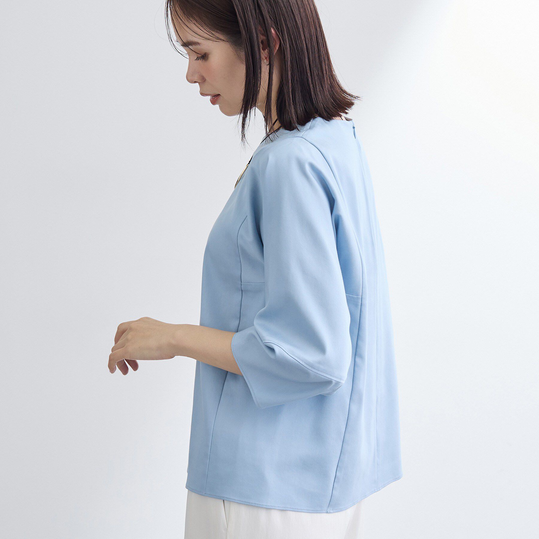 INDIVI「【洗える／UVケア／SETUP可能】デニムライク ランタン袖ブラウス」|シャツ・ブラウス|