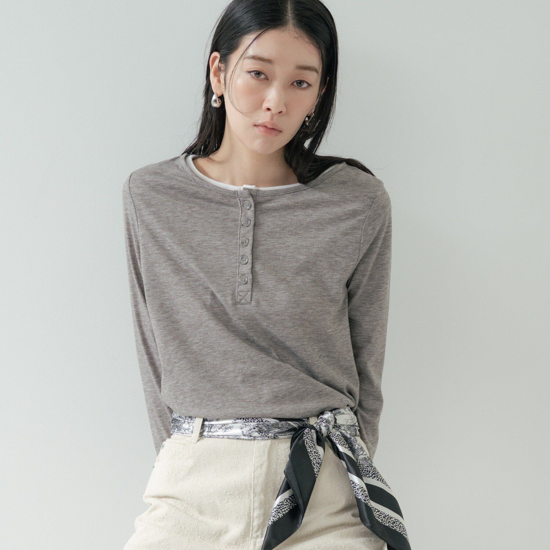 GALLEST「バイカラーヘンリーネックカットソー」|Tシャツ・カットソー|グレー(012)