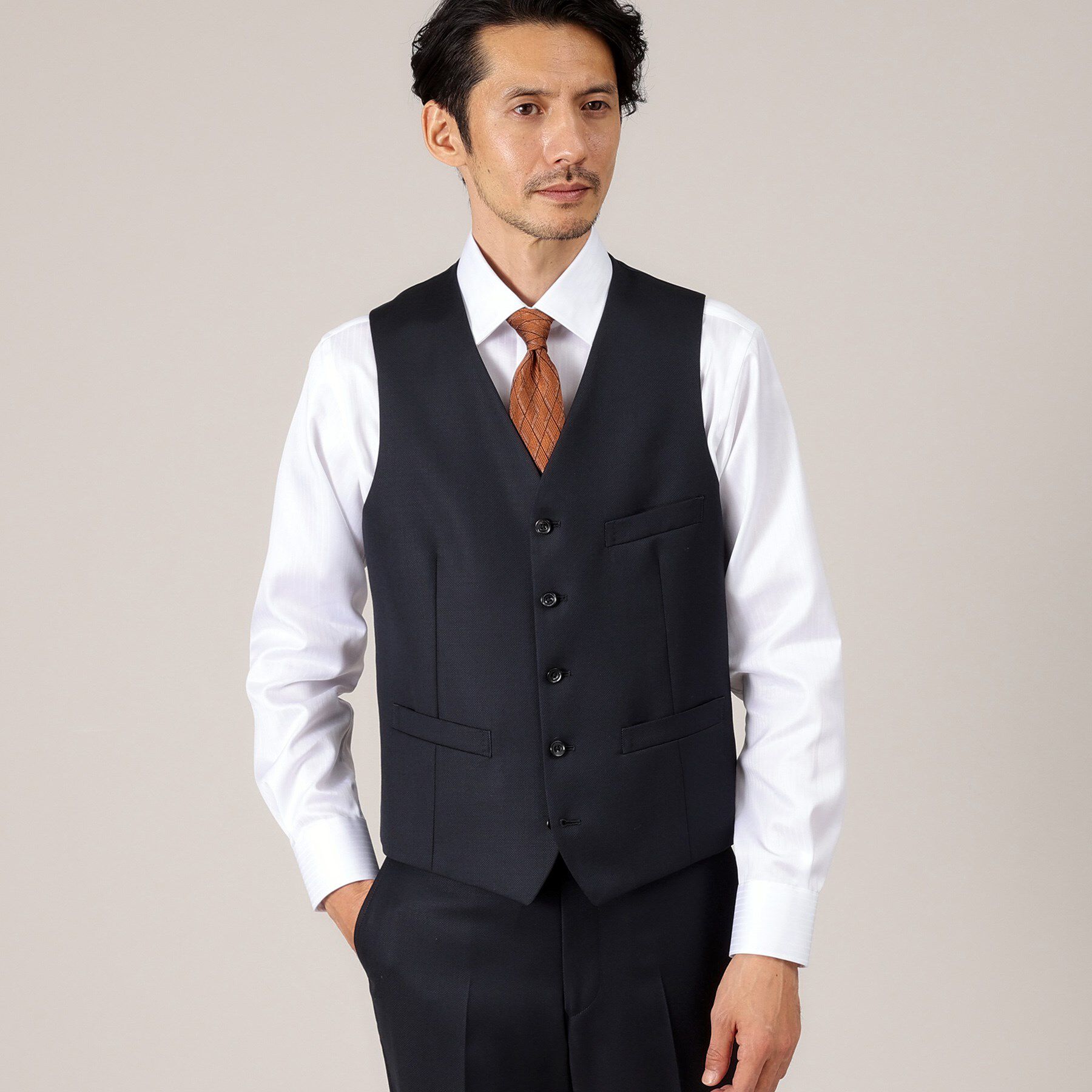 TAKEO KIKUCHI「【DORMEUIL AMADEUS365】ダイアゴナル柄 ベスト /3ピース対応」|スーツ|ブルー(093)