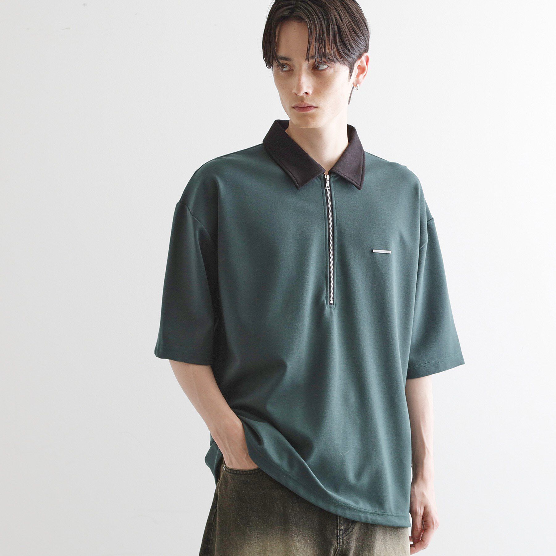 tk.TAKEO KIKUCHI「配色ハーフジップポロシャツ」|ポロシャツ|グリーン(024)