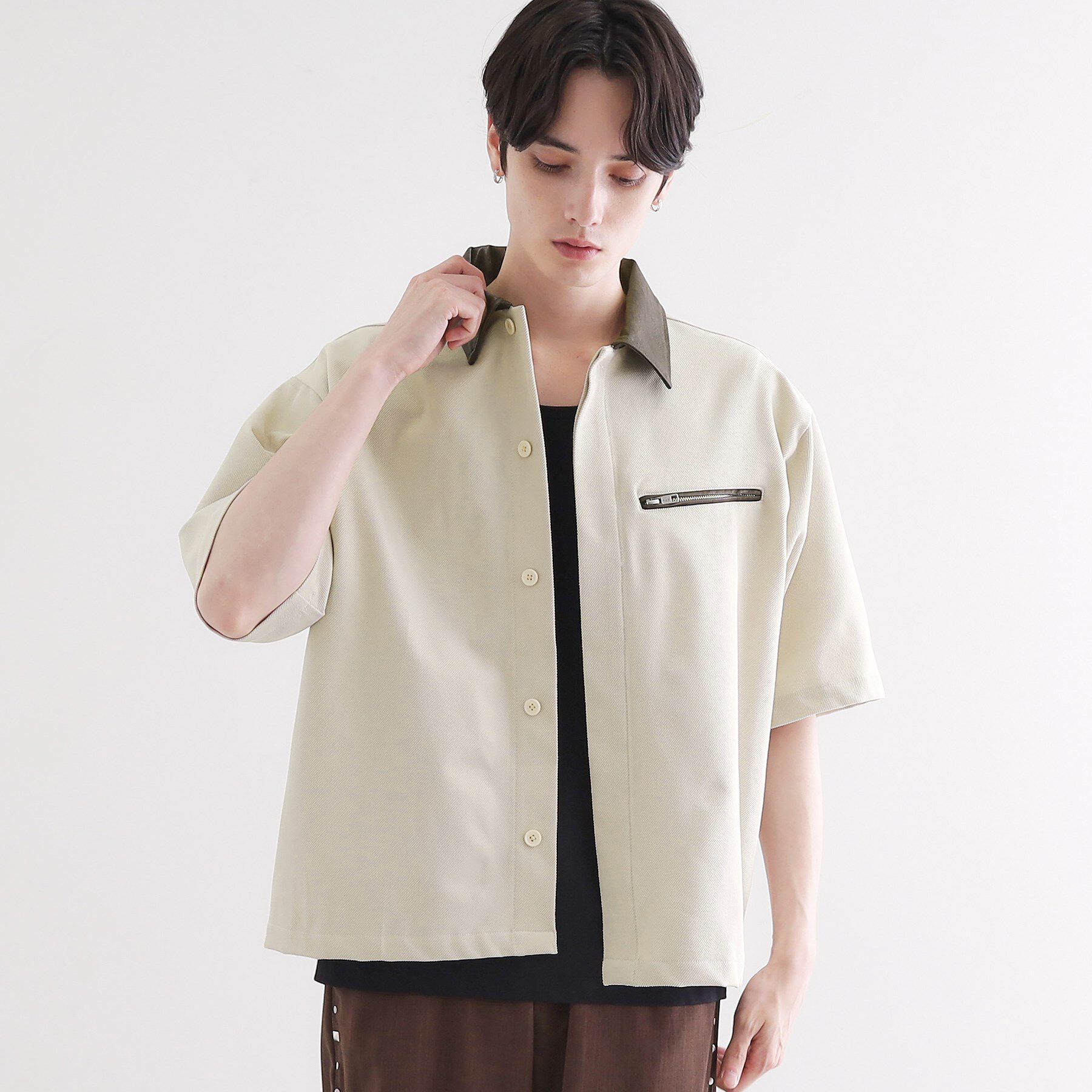 tk.TAKEO KIKUCHI「衿配色ワーカーシャツアウター」|シャツ・ブラウス|