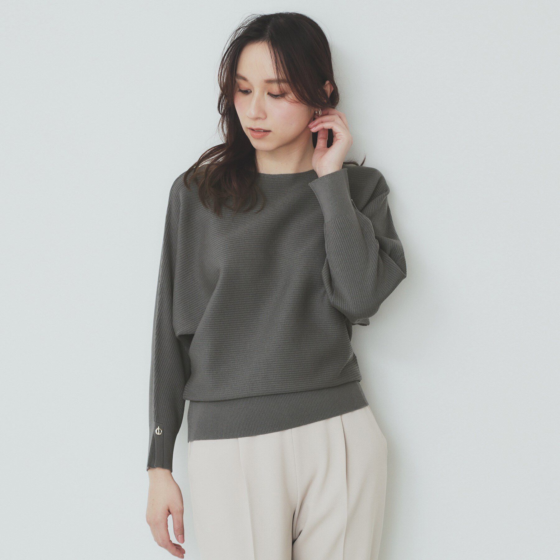 index「《5color》ドルマンリブニット【洗濯機洗い可/抗ピル】」|ニット・セーター|チャコールグレー(0