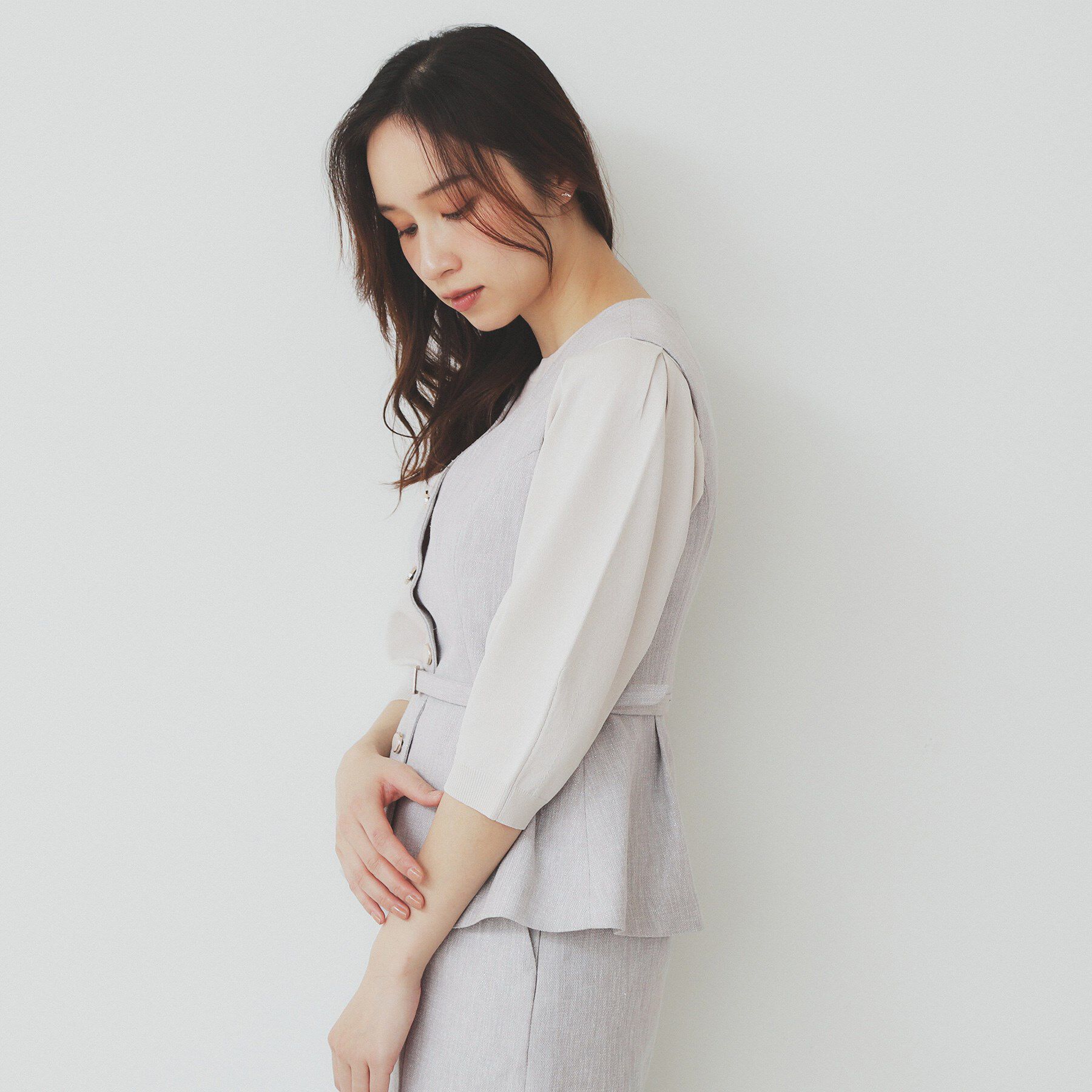 index「麻混ラメツイードペプラムジレ/セットアップ対応【洗濯機洗い可】」|ベスト・ジレ|