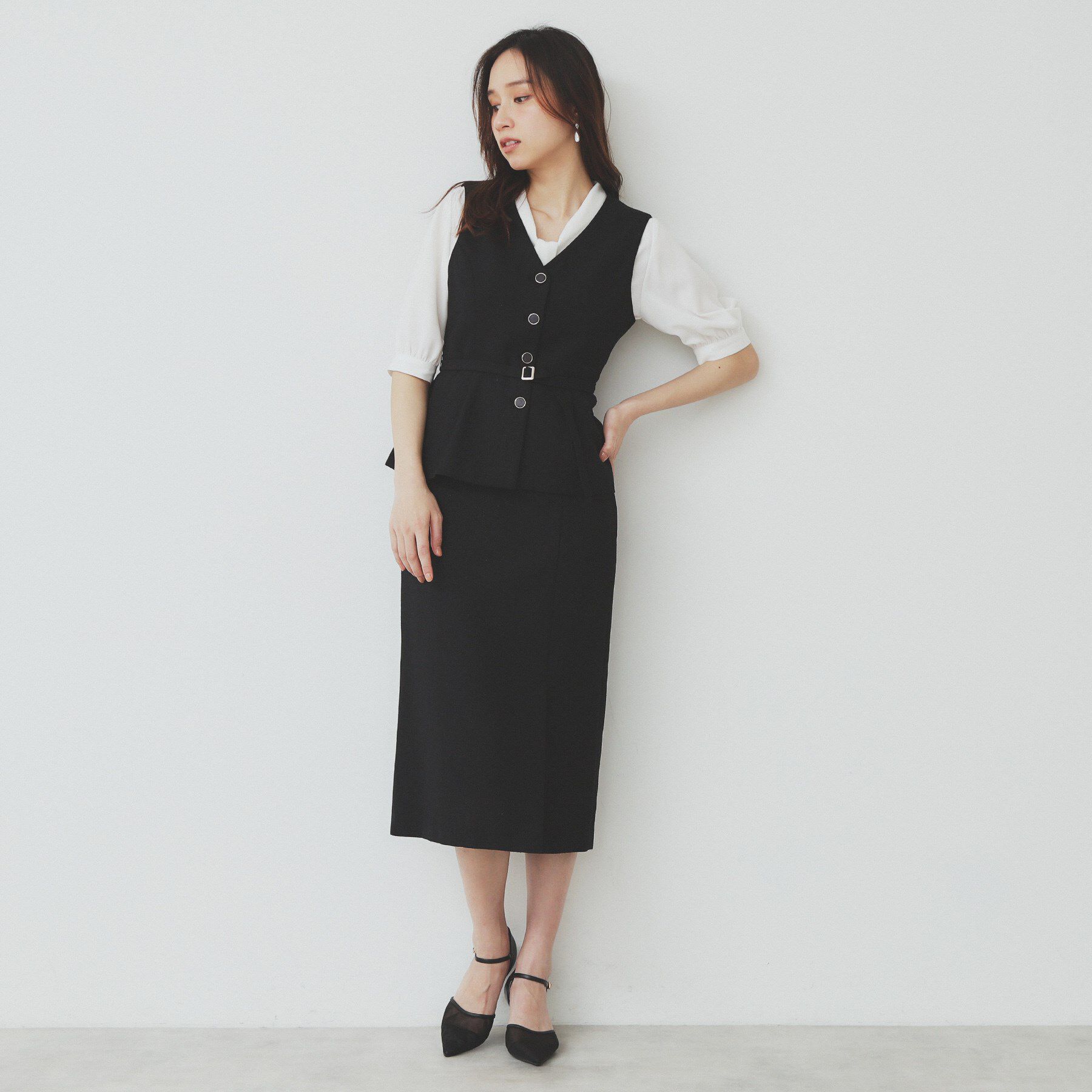 index「麻混ラメツイードペプラムジレ/セットアップ対応【洗濯機洗い可】」|ベスト・ジレ|