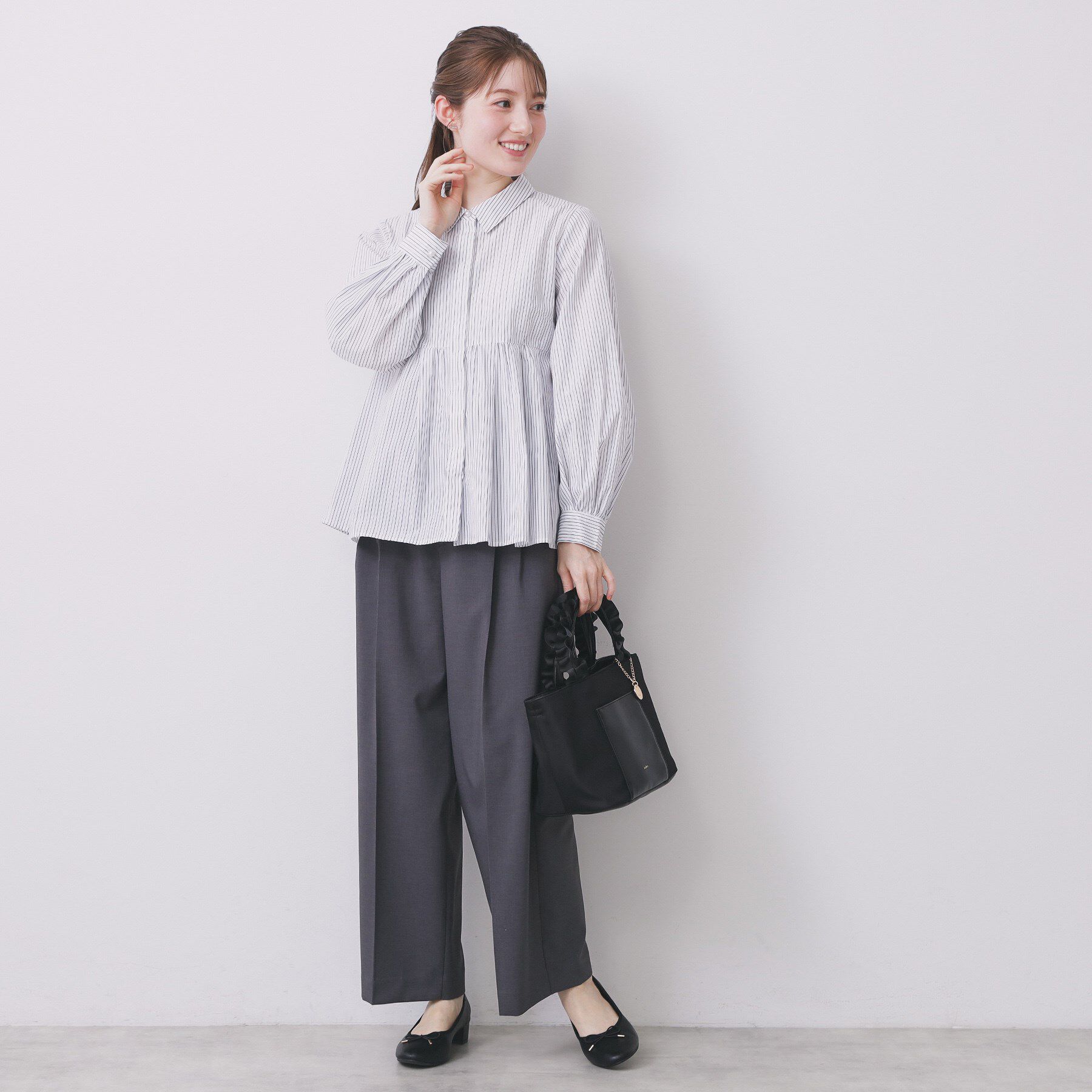 index「ラメストライプ衿付きペプラムブラウス【洗濯機OK/イージーアイロン/防シワ】《6col》」|シャツ・ブラウス|