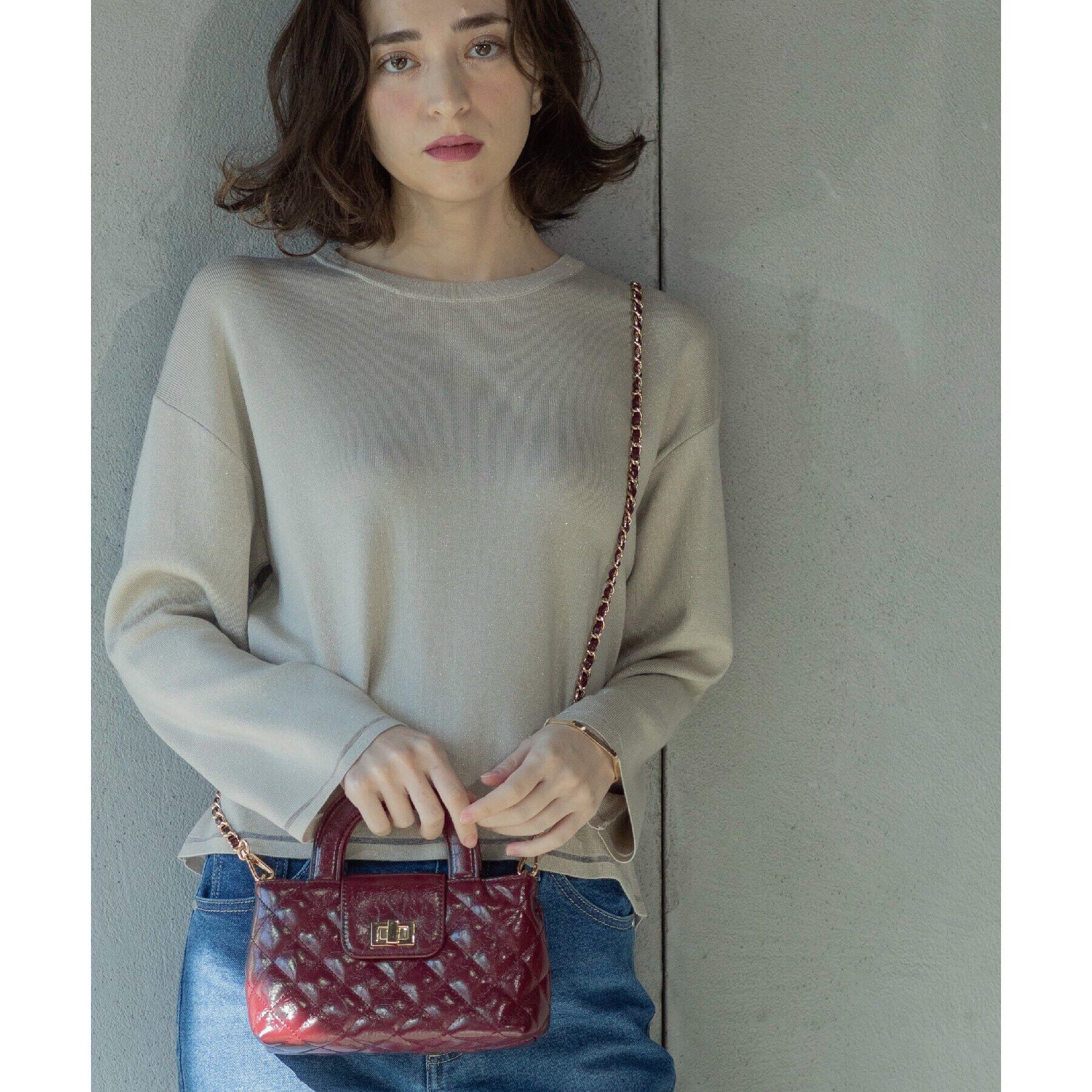 OPAQUE.CLIP「ラメシアーラインニット【洗濯機洗い可】」|ニット・セーター|グレージュ(650)