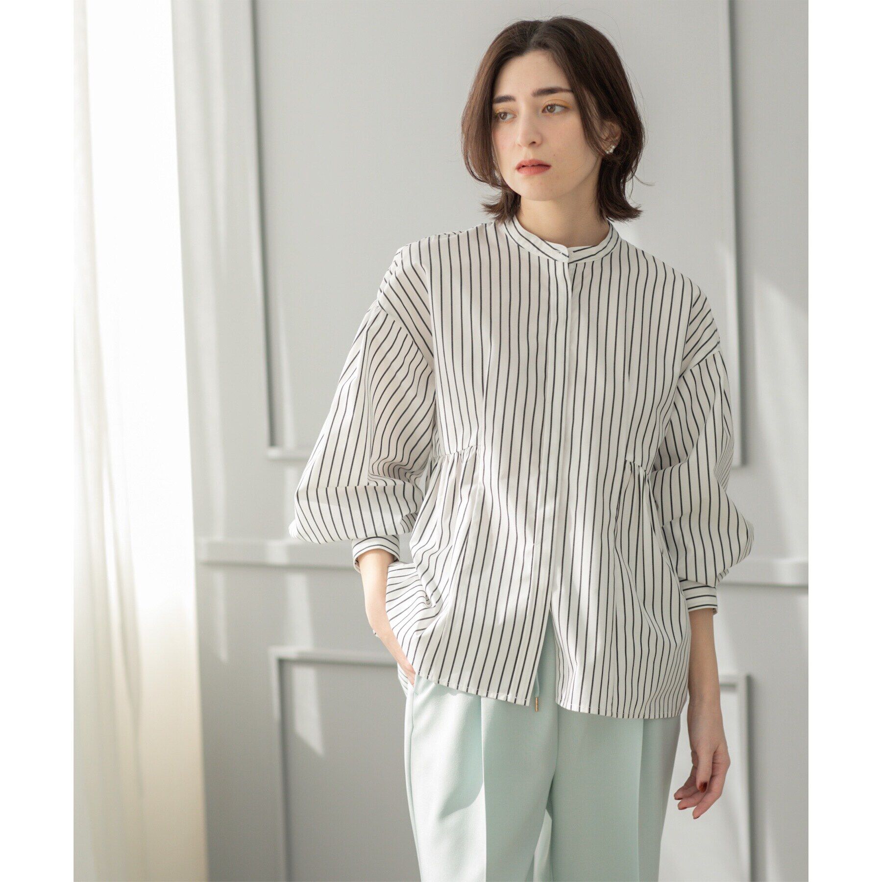 OPAQUE.CLIP「バンドカラーペプラムシャツ【洗濯機洗い可】」|シャツ・ブラウス|