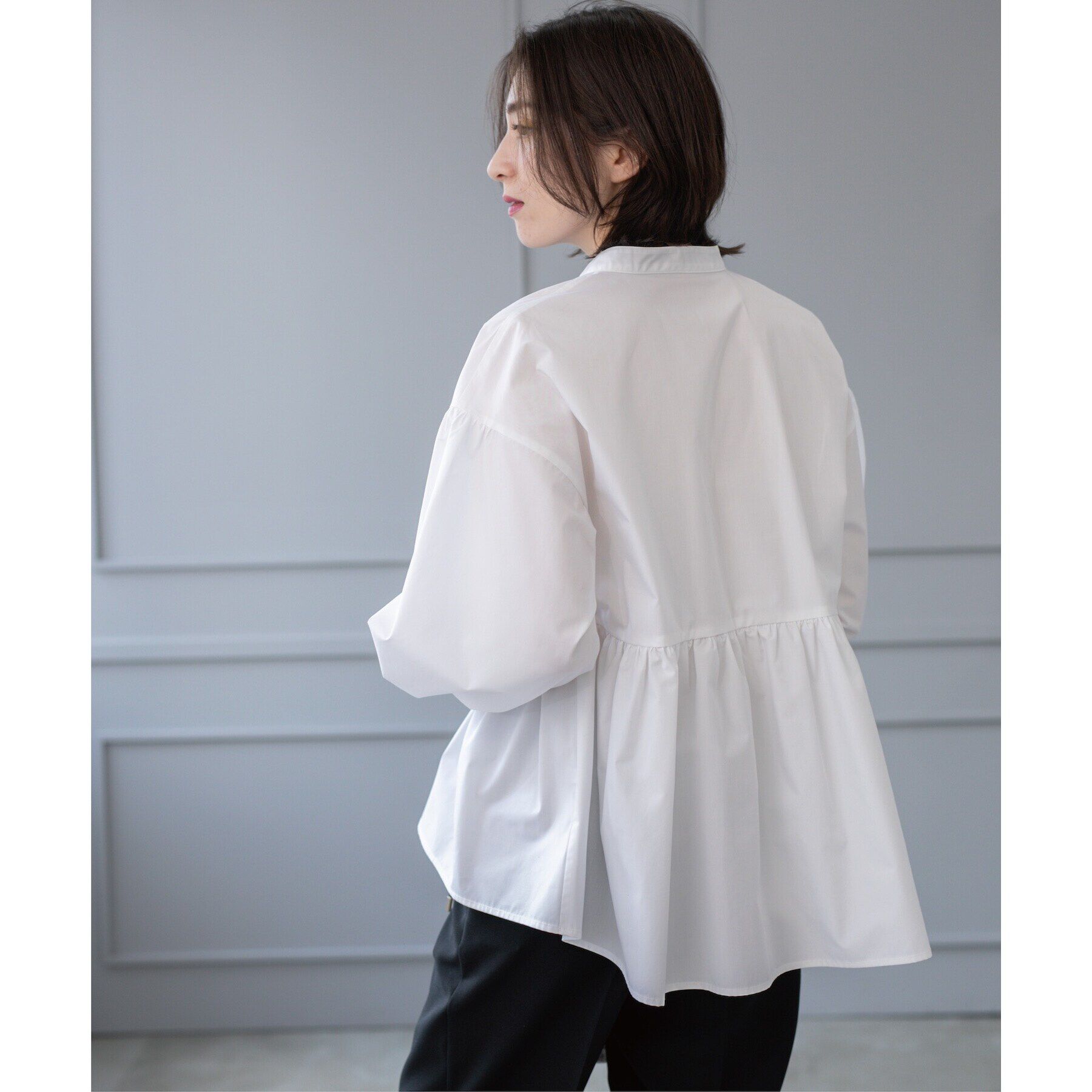 OPAQUE.CLIP「バンドカラーペプラムシャツ【洗濯機洗い可】」|シャツ・ブラウス|