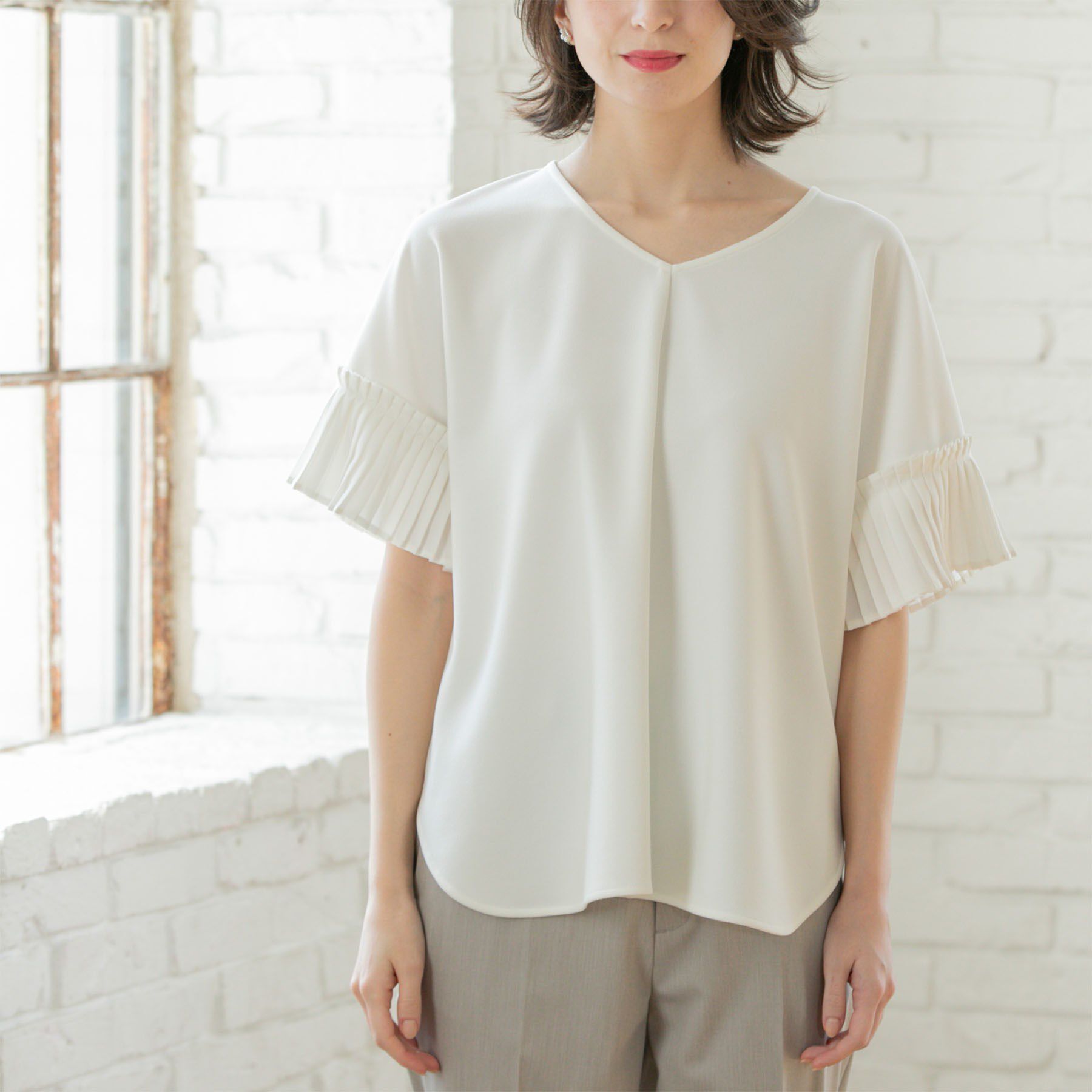 OPAQUE.CLIP「袖プリーツドッキングプルオーバー」|Tシャツ・カットソー|