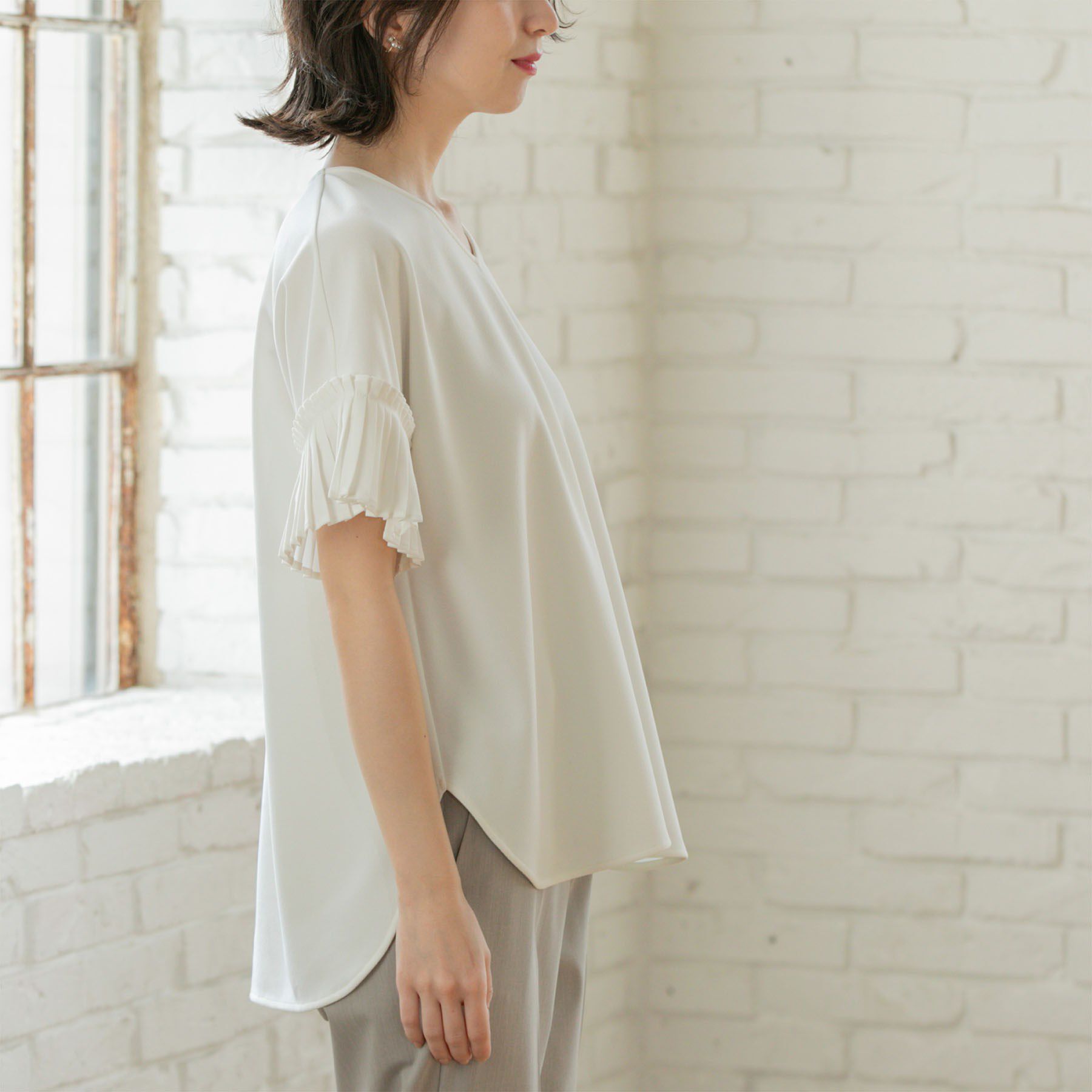 OPAQUE.CLIP「袖プリーツドッキングプルオーバー」|Tシャツ・カットソー|