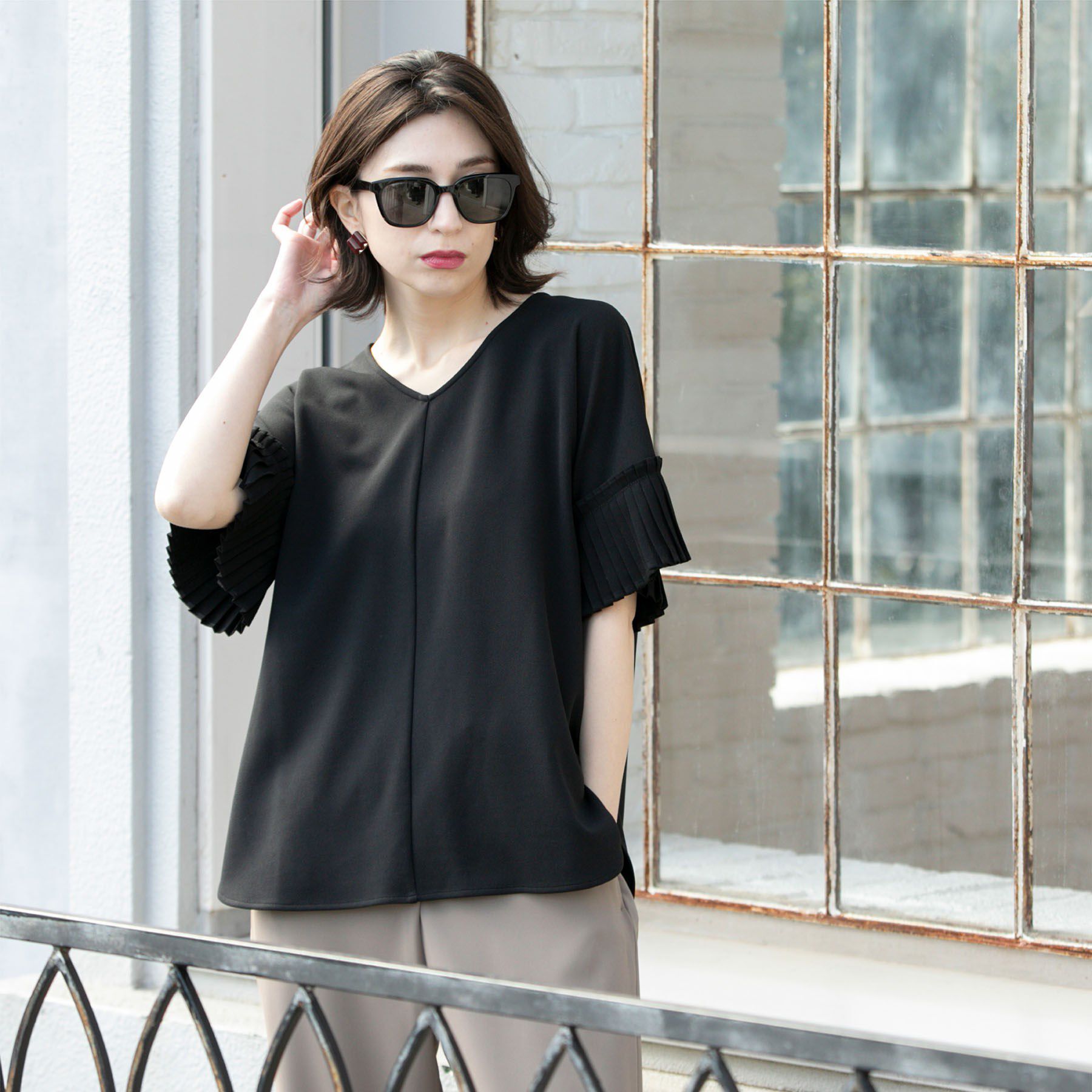 OPAQUE.CLIP「袖プリーツドッキングプルオーバー」|Tシャツ・カットソー|