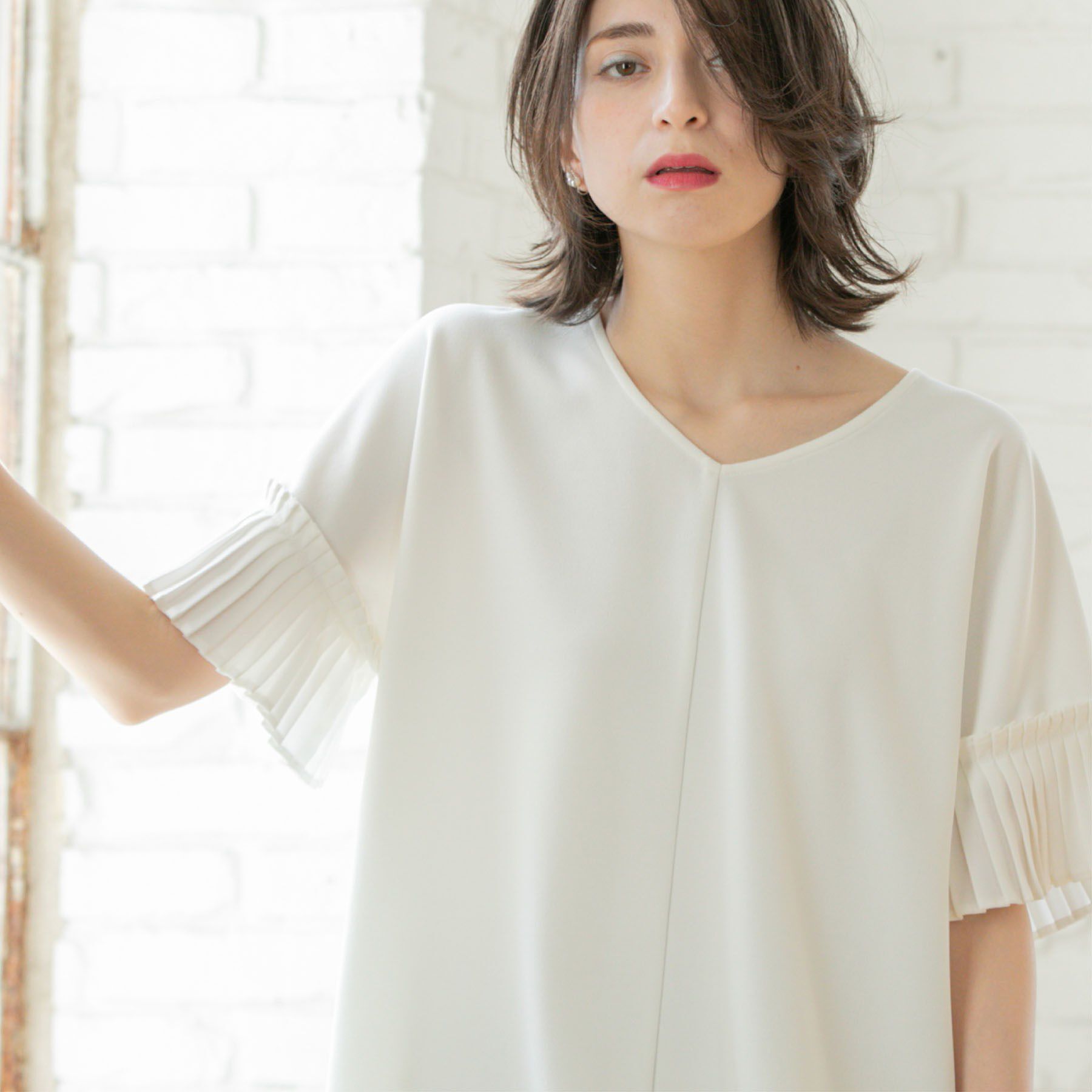 OPAQUE.CLIP「袖プリーツドッキングプルオーバー」|Tシャツ・カットソー|