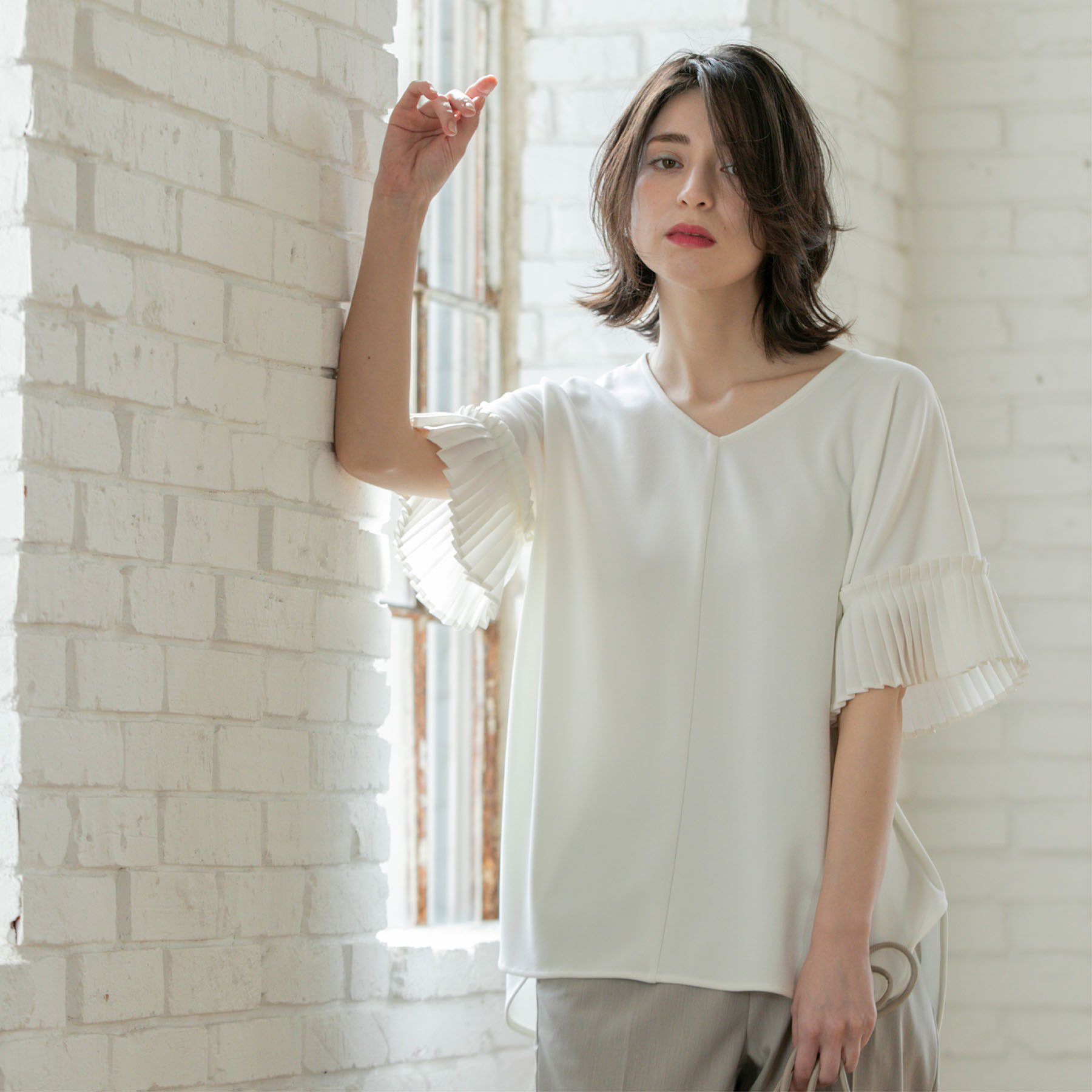 OPAQUE.CLIP「袖プリーツドッキングプルオーバー」|Tシャツ・カットソー|