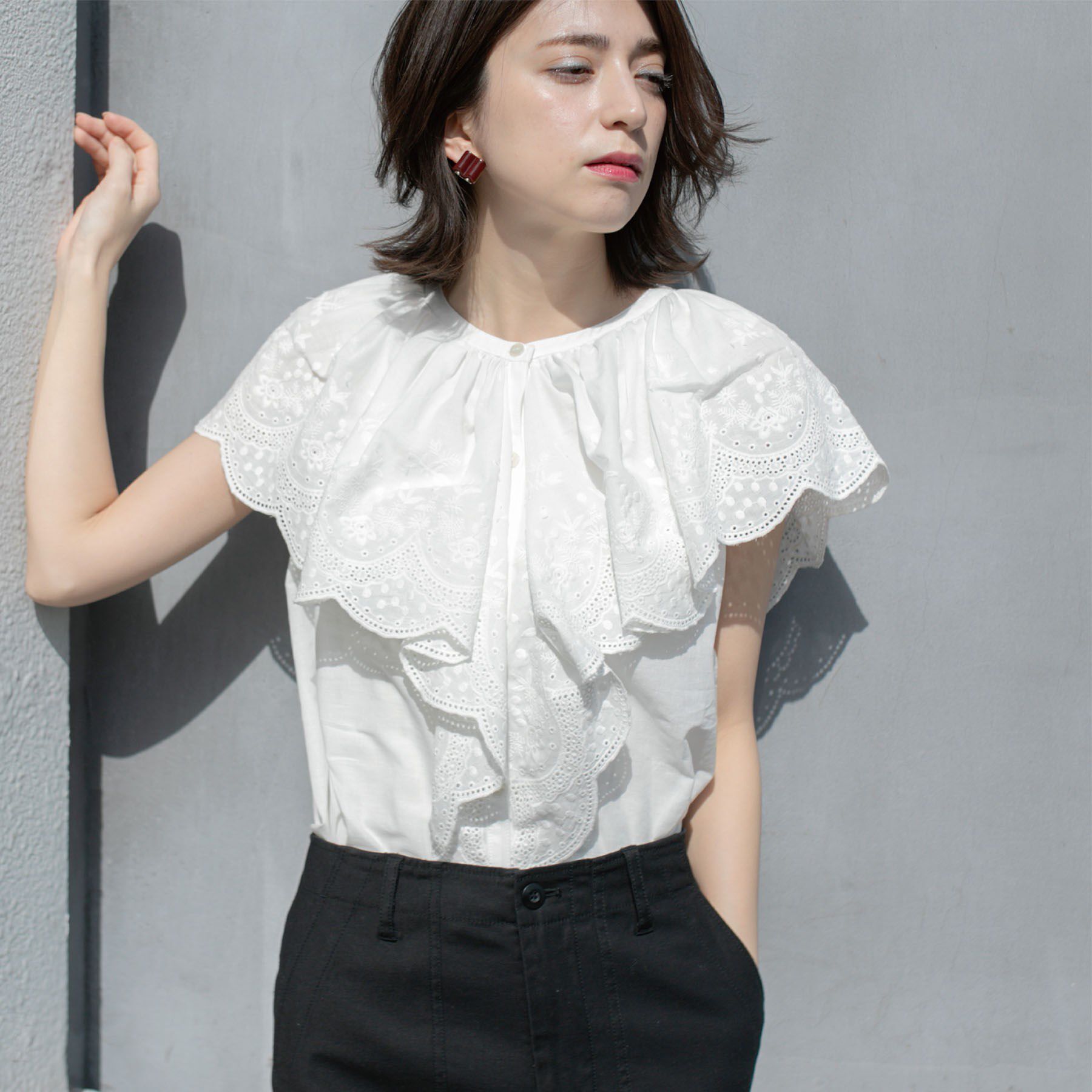 OPAQUE.CLIP「刺繍レースカラーブラウス」|シャツ・ブラウス|