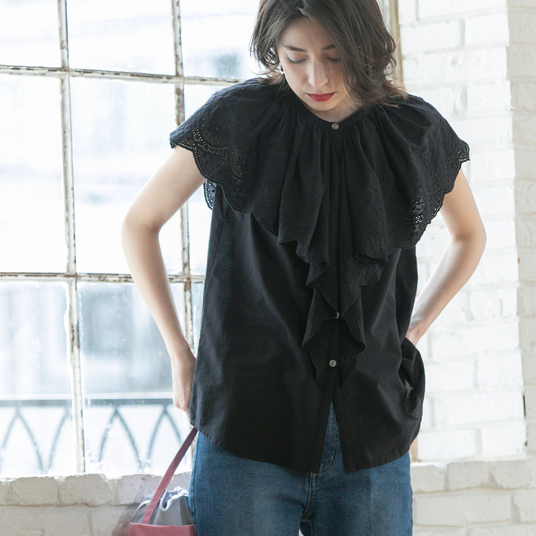 OPAQUE.CLIP「刺繍レースカラーブラウス」|シャツ・ブラウス|