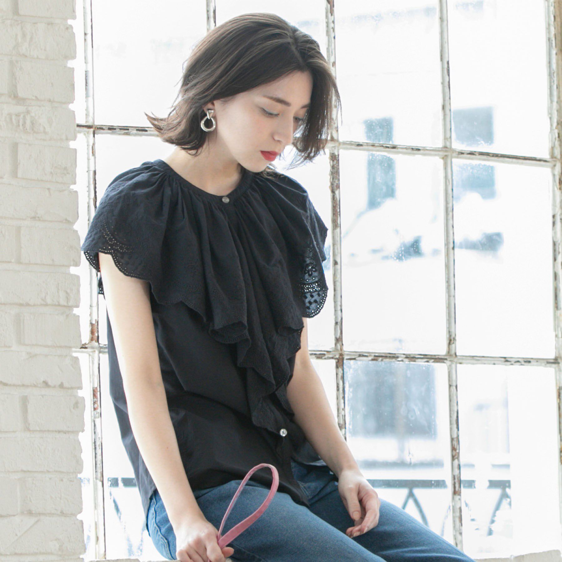 OPAQUE.CLIP「刺繍レースカラーブラウス」|シャツ・ブラウス|