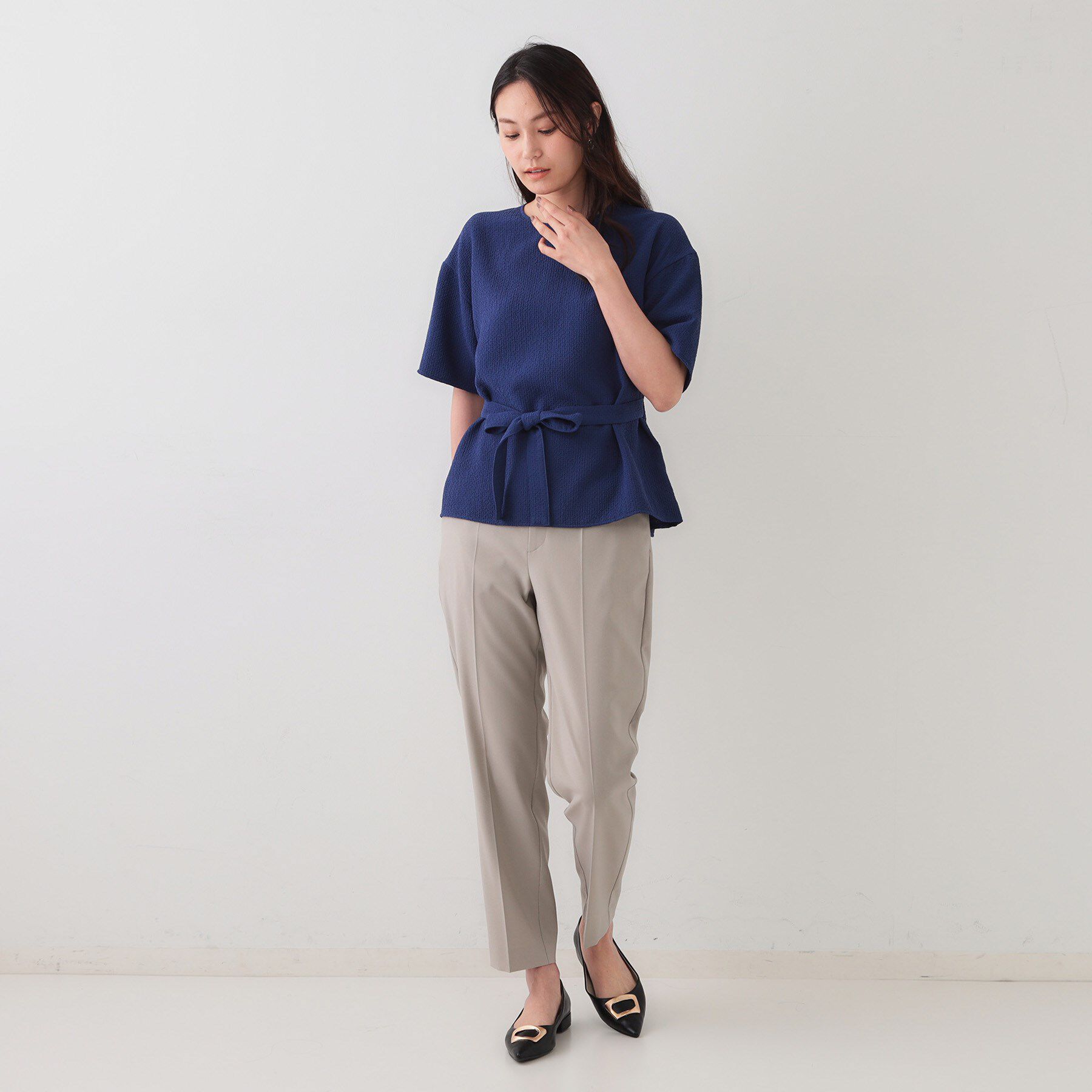 OPAQUE.CLIP「ストレッチジャカード2WAYリボントップス/セットアップ対応可【洗濯機洗い可】」|シャツ・ブラウス|