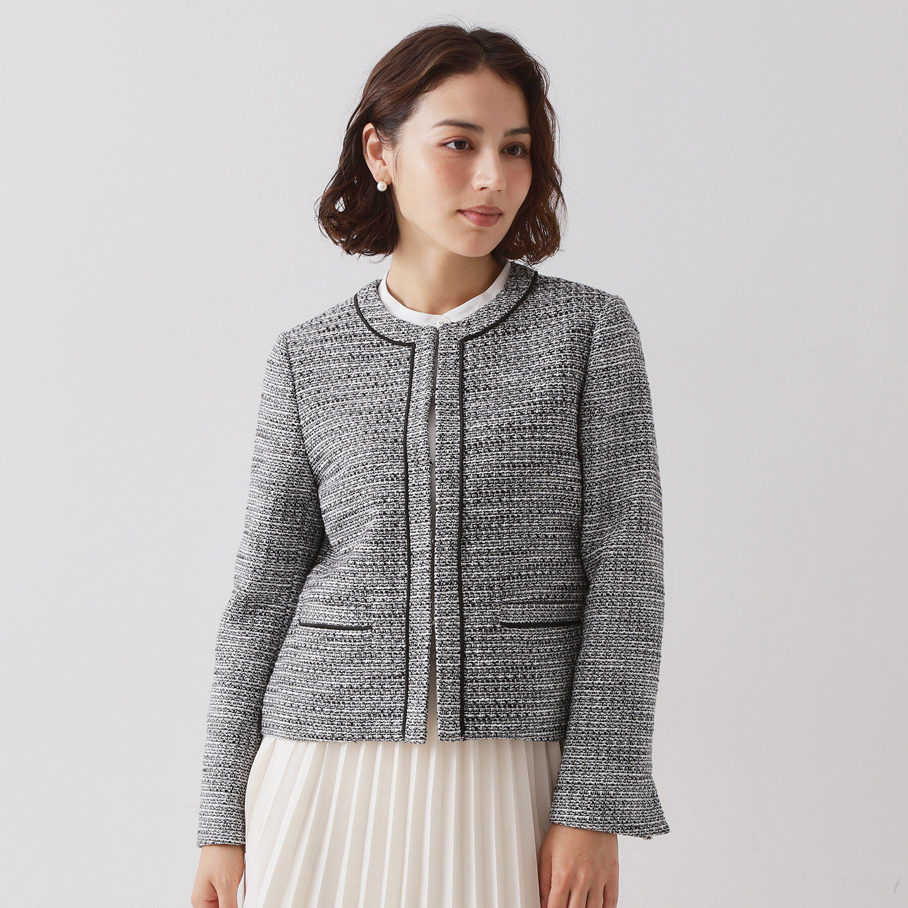OPAQUE.CLIP「≪通勤・セレモニー対応≫ コットンツイードジャケット」|ノーカラージャケット|
