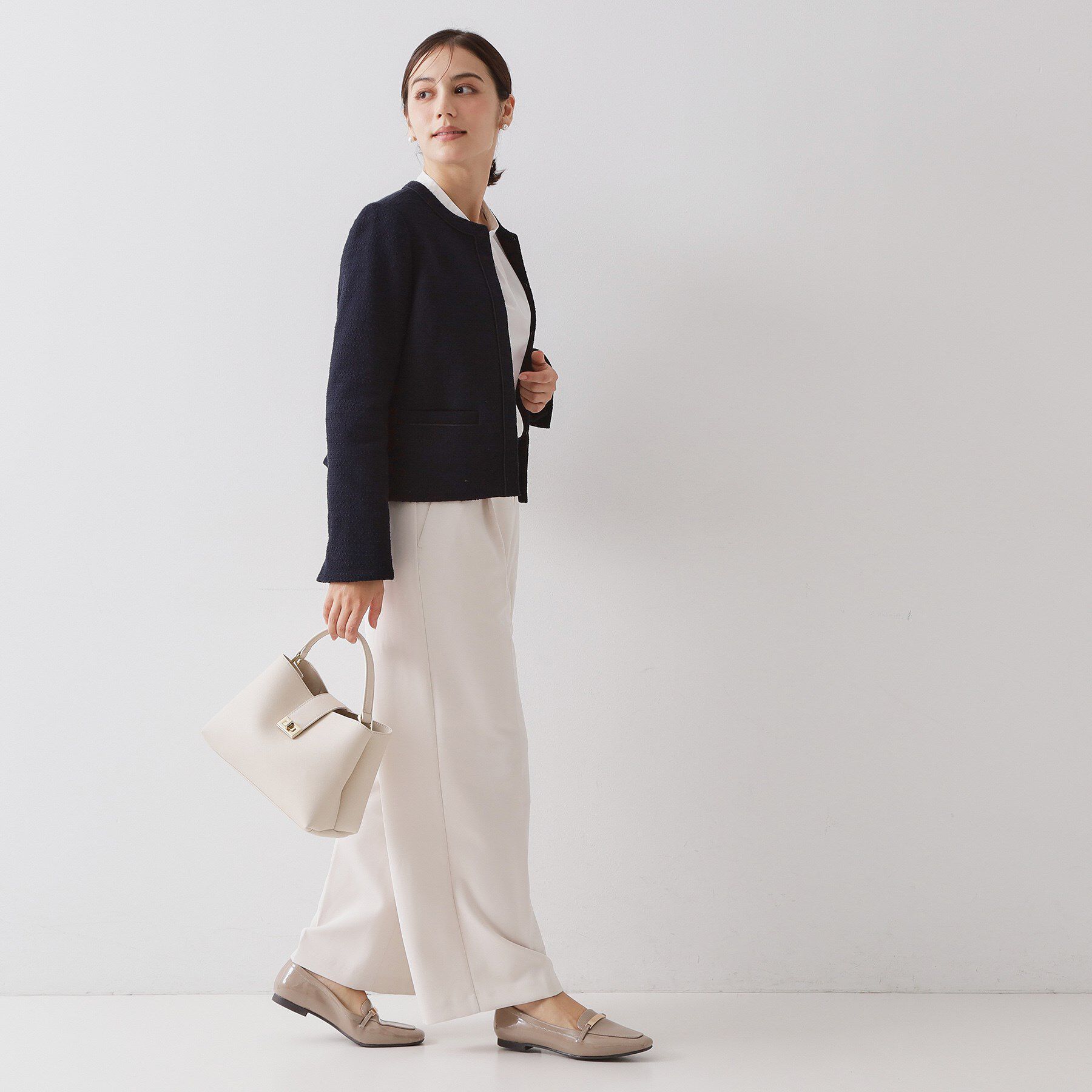 OPAQUE.CLIP「≪通勤・セレモニー対応≫ コットンツイードジャケット」|ノーカラージャケット|