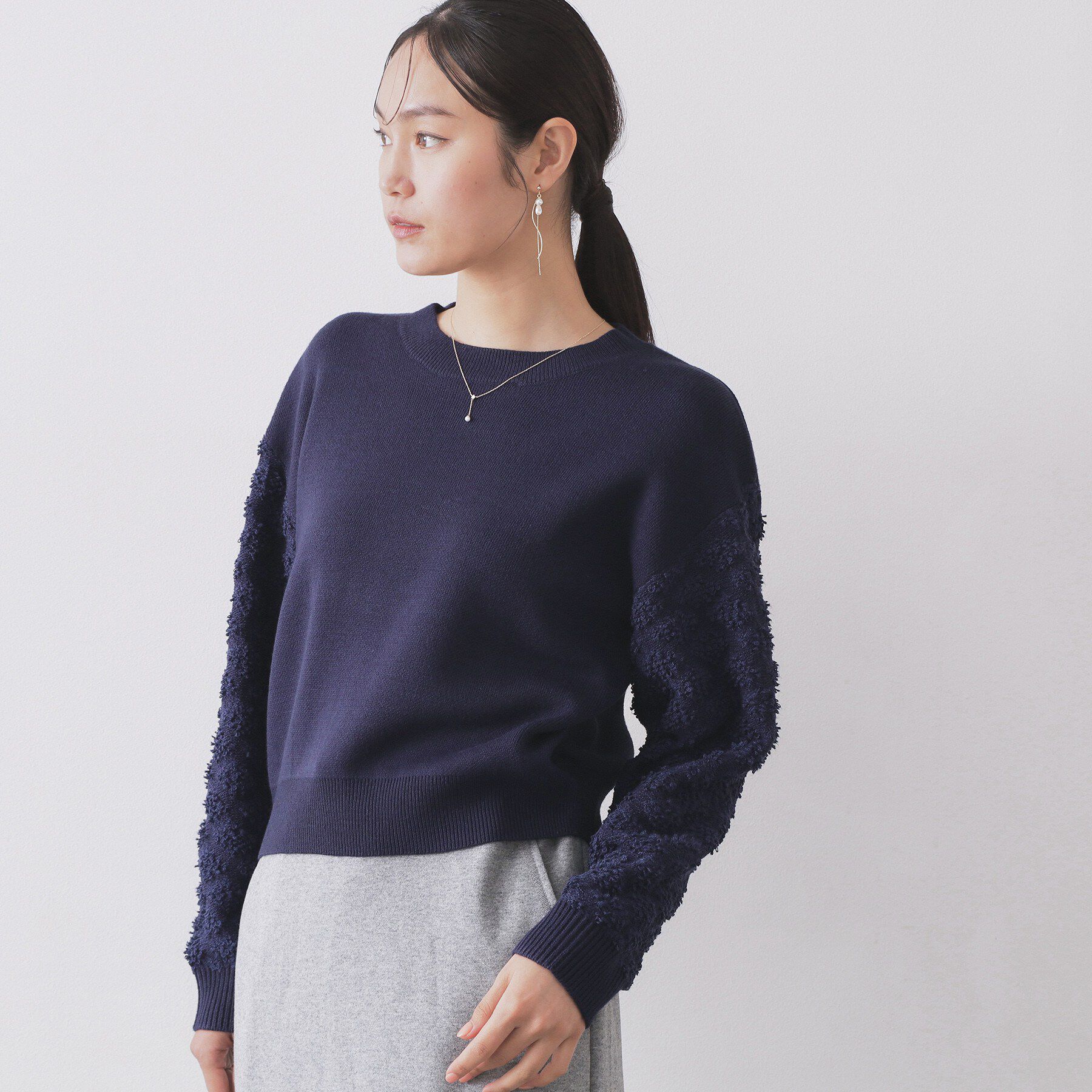 OPAQUE.CLIP「ループヤーンスリーブニット【洗濯機OK】」|ニット・セーター|