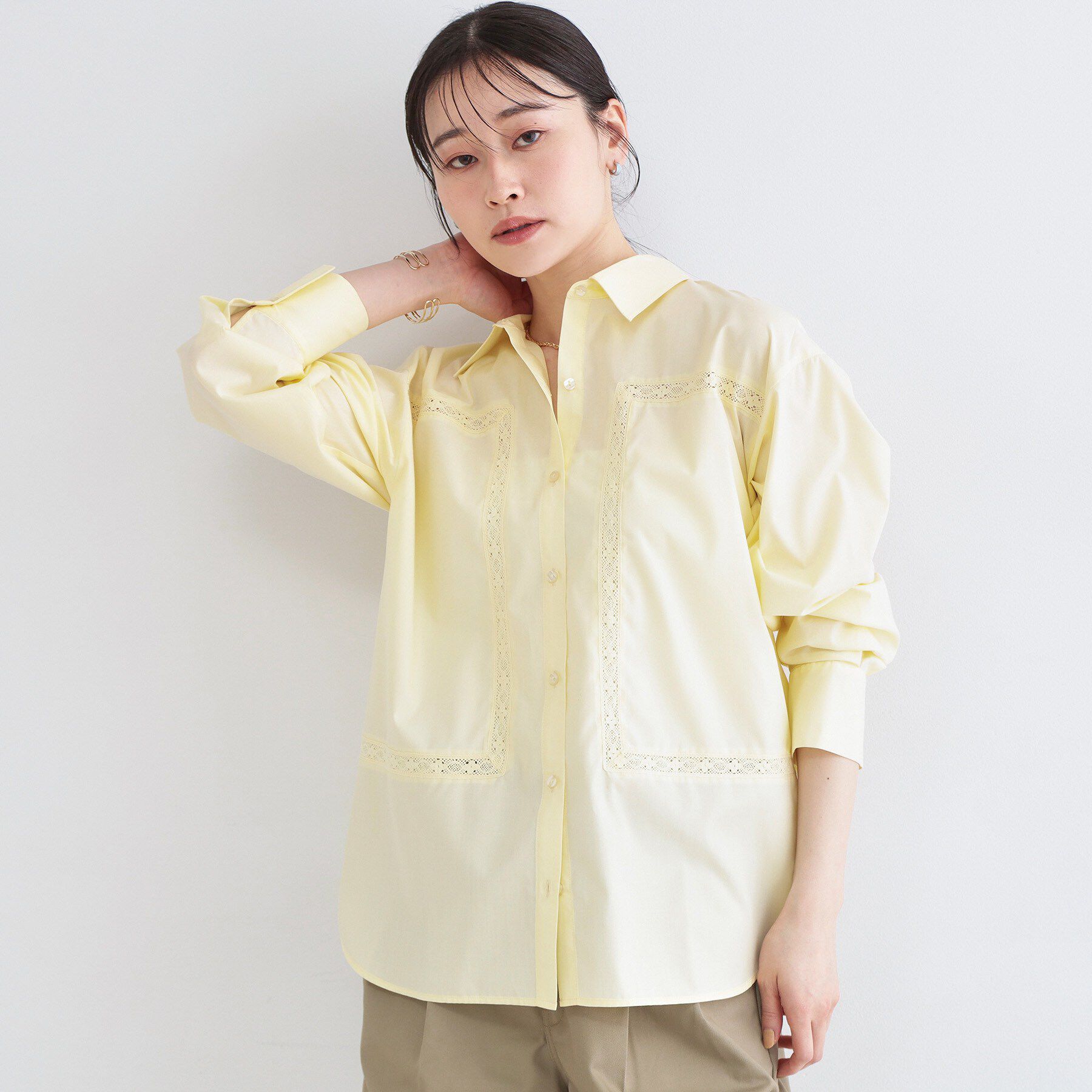 OPAQUE.CLIP「レーストリミングシャツ【洗濯機OK】」|シャツ・ブラウス|ライトイエロー(03