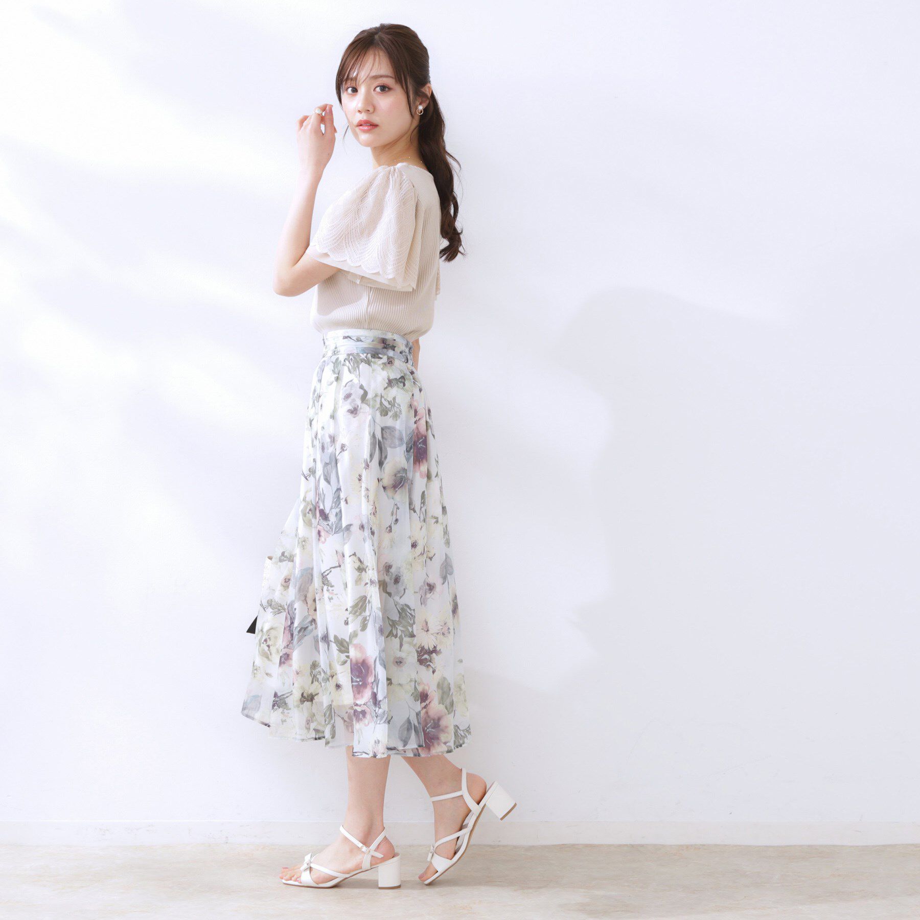 Couture broach「【二の腕カバー・通勤】レース袖テレコトップス」|Tシャツ・カットソー|