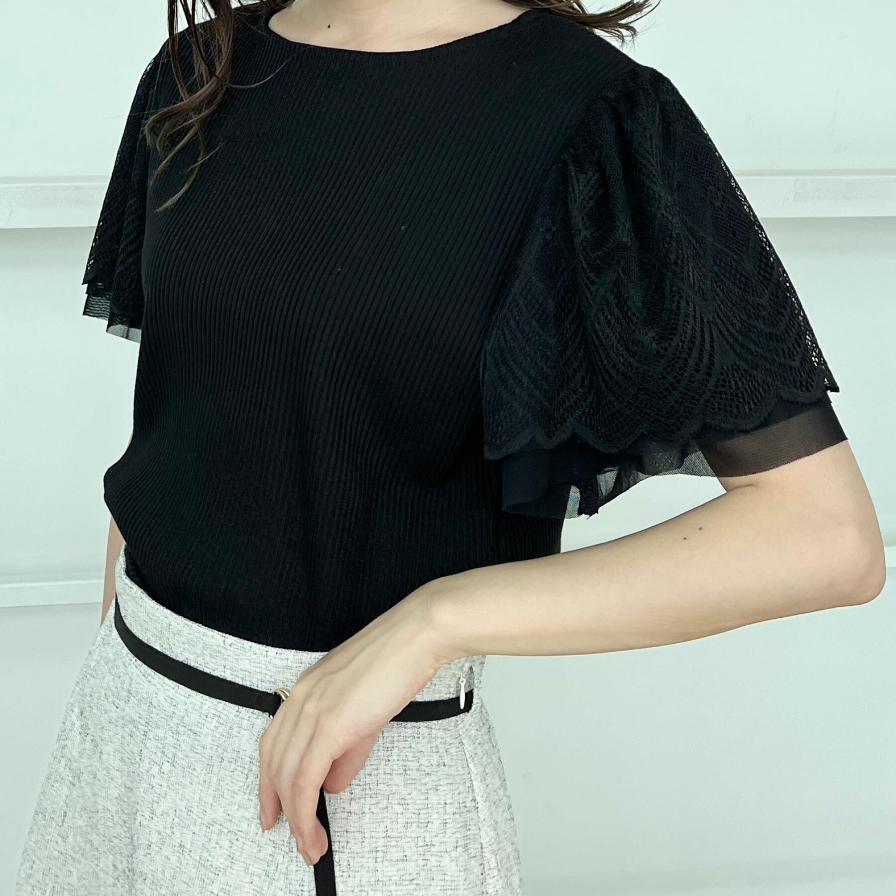 Couture broach「【二の腕カバー・通勤】レース袖テレコトップス」|Tシャツ・カットソー|