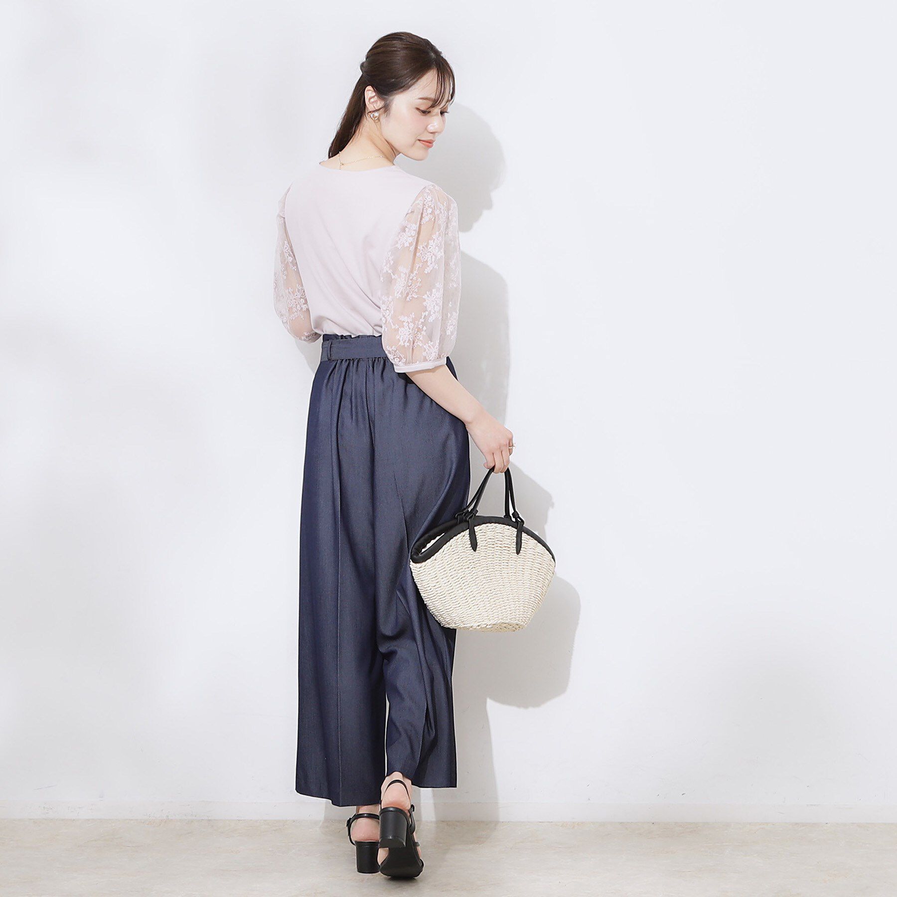 Couture broach「【接触冷感・UV・マシンウォッシャブル】袖レースデザイントップス」|Tシャツ・カットソー|