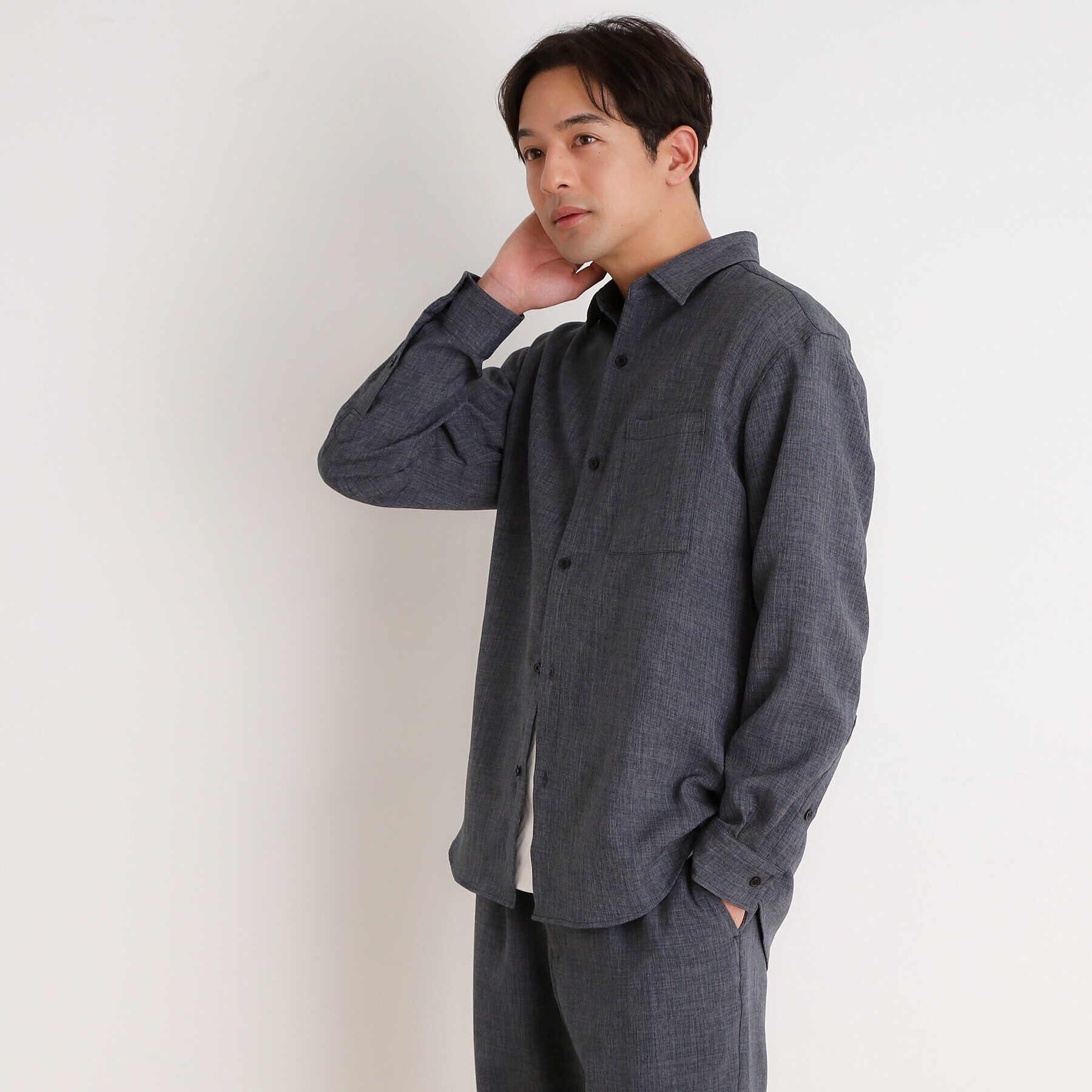 THE SHOP TK「リネンライクレギュラーカラーシャツ セットアップ可」|シャツ・ブラウス|ブルー(093)