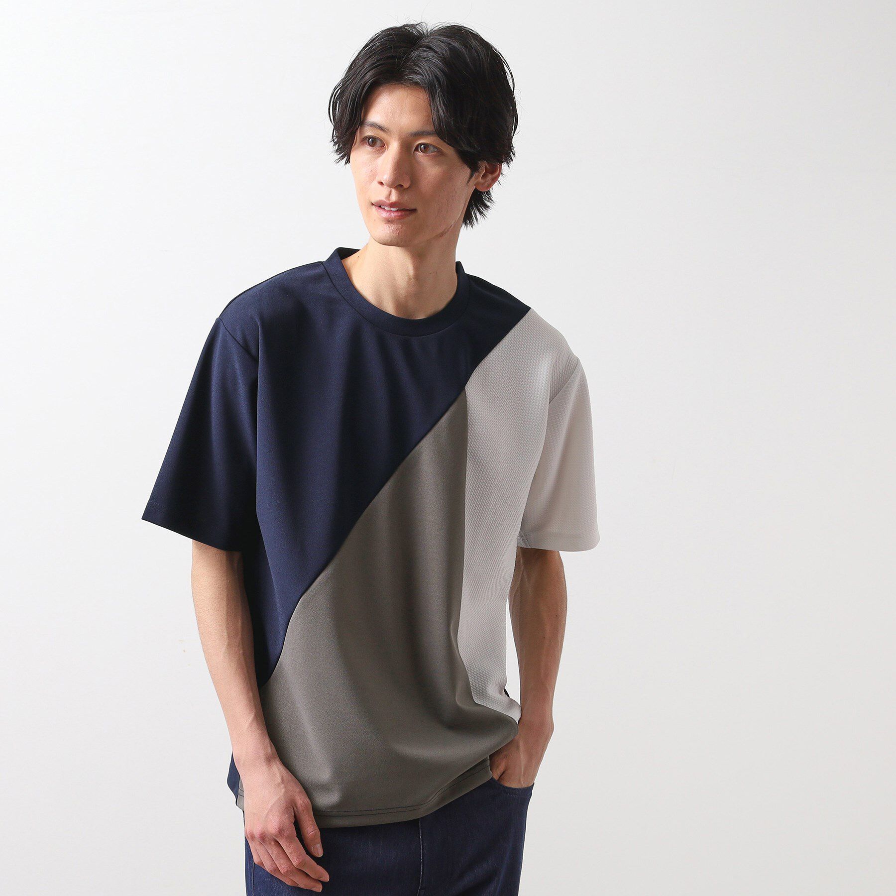 THE SHOP TK「アムンゼン異素材切替半袖Tシャツ」|Tシャツ・カットソー|