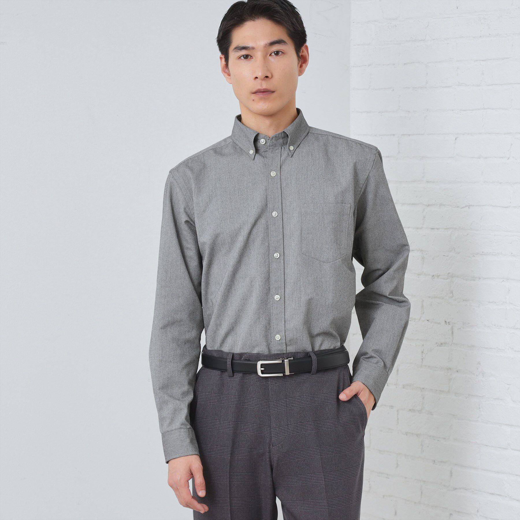 THE SHOP TK「【ON/OFF兼用】シャンブレー オックスシャツ 洗濯機OK / 吸水速乾 / 汗じみ防止」|シャツ・ブラウス|ライトグレー(011