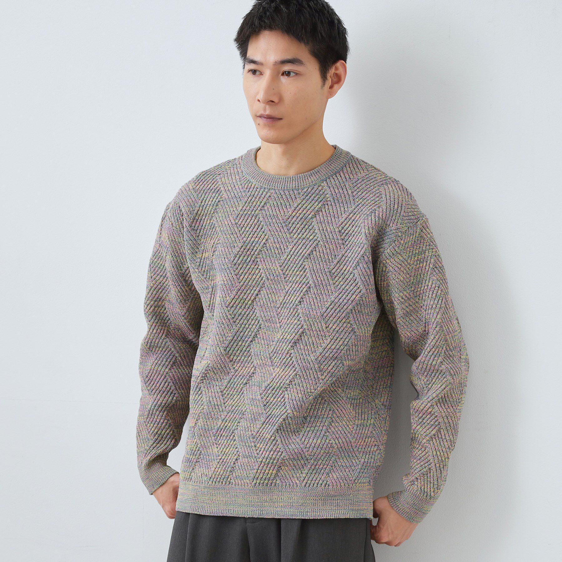 THE SHOP TK「【頑張りすぎないオシャレ】ミックスヤーンニット　洗濯機OK／軽量」|ニット・セーター|ピンク(072)