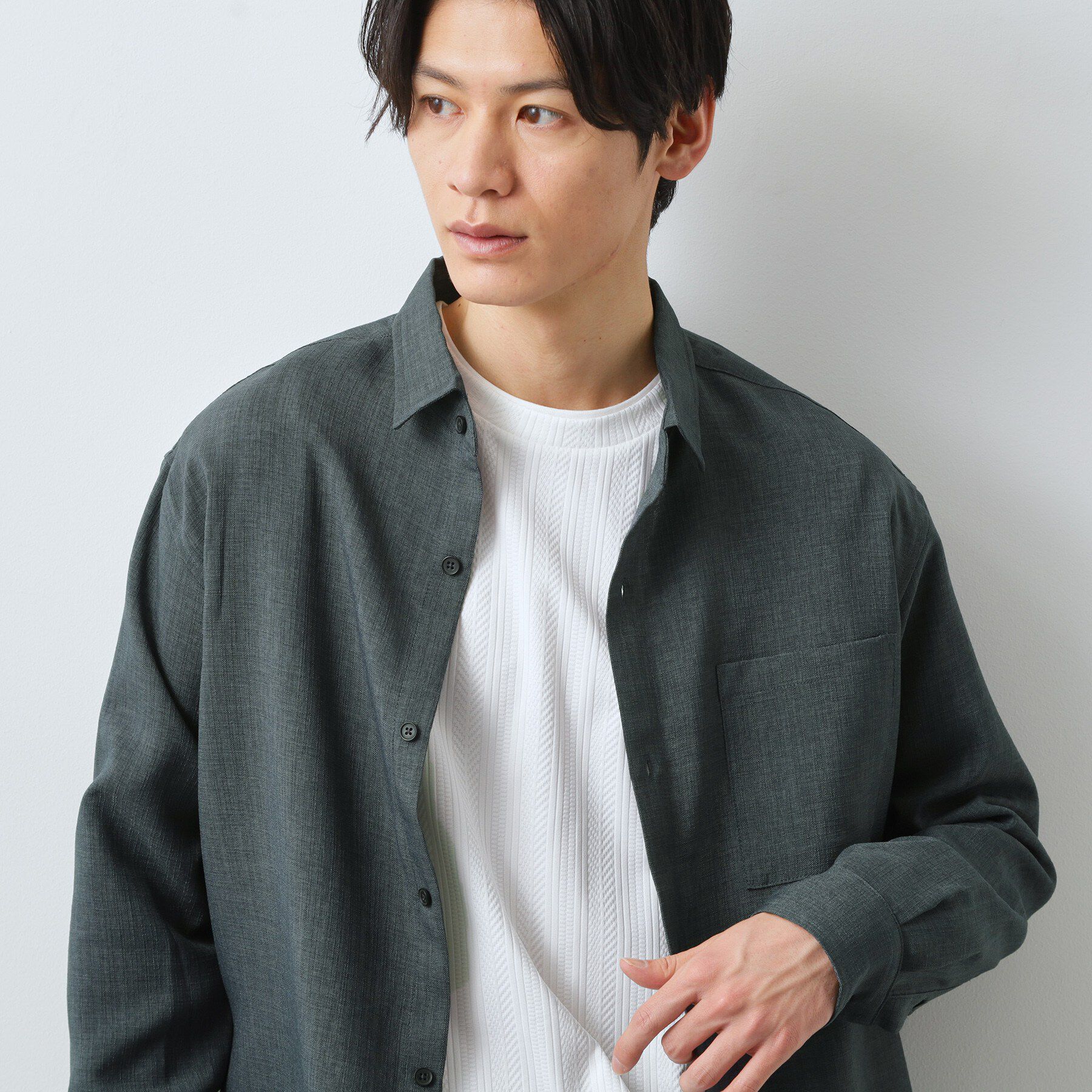 THE SHOP TK「【LINO FINE】リネンライク 長袖シャツ UVカット　イージーケア　吸水速乾　洗濯機OK」|シャツ・ブラウス|