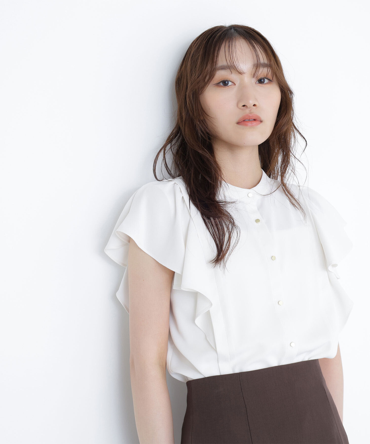  「メタルボタンフリルスリーブブラウス」|シャツ・ブラウス|