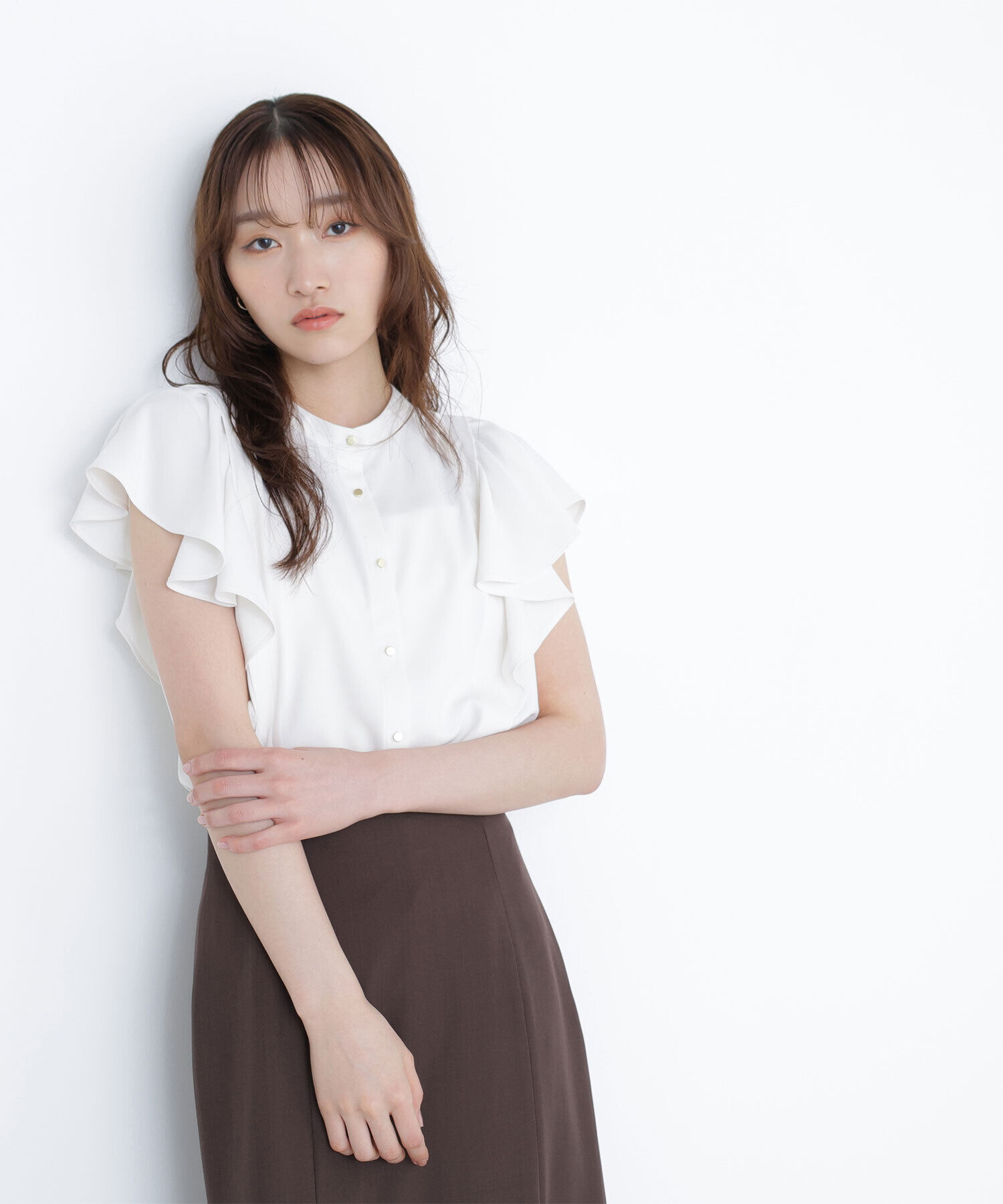  「メタルボタンフリルスリーブブラウス」|シャツ・ブラウス|