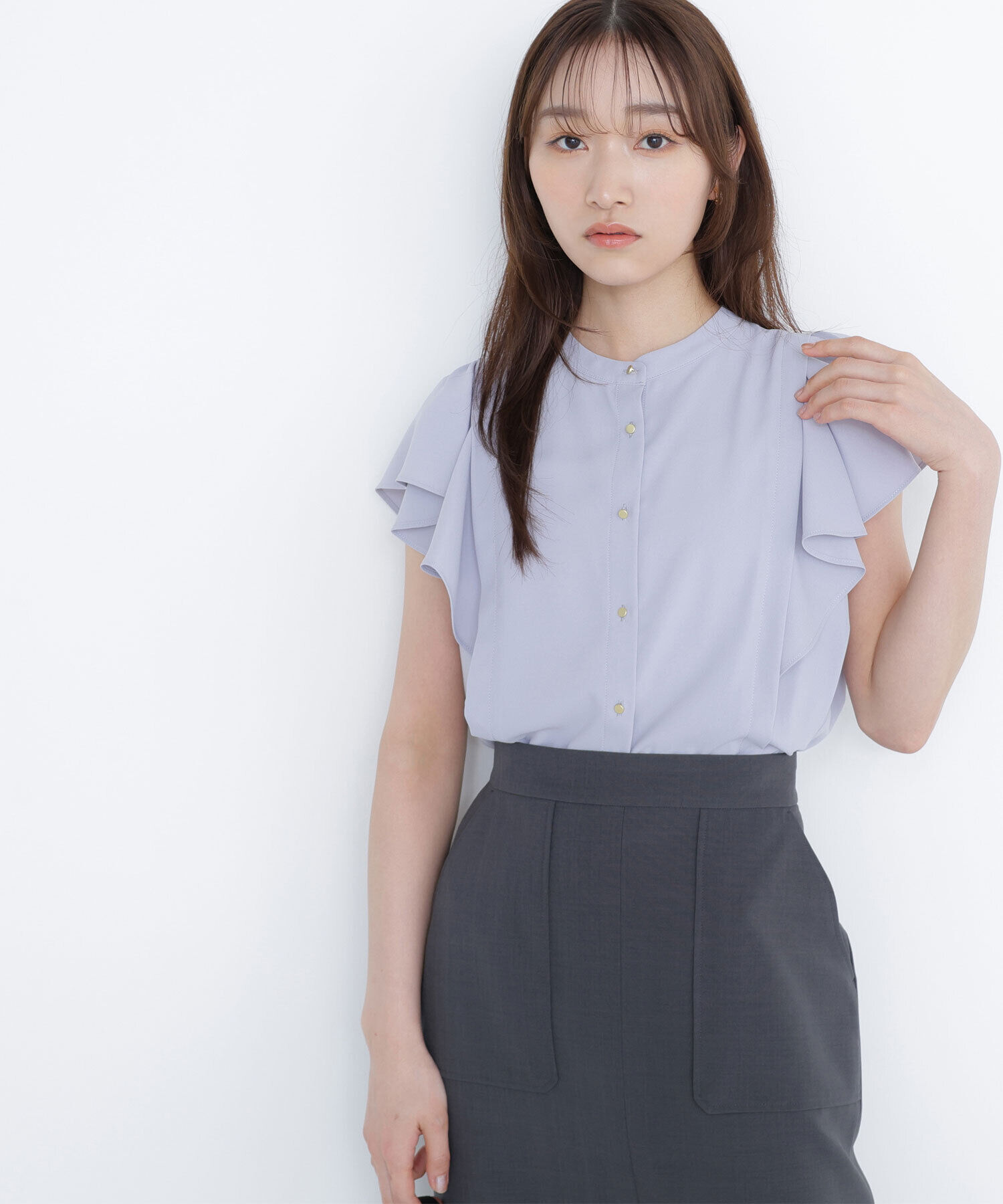  「メタルボタンフリルスリーブブラウス」|シャツ・ブラウス|