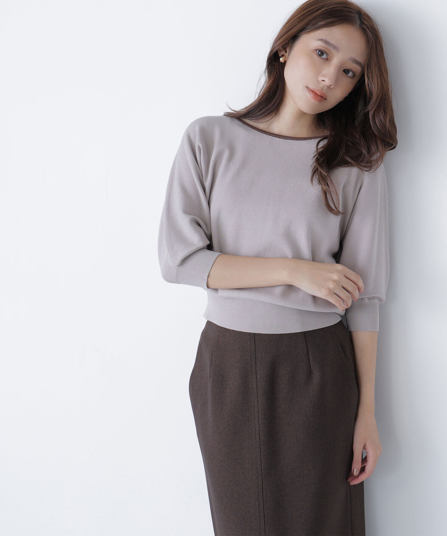  「総針ベーシックシリーズ バイカラードルマンニット」|ニット・セーター|ベージュ&times;ブ  2