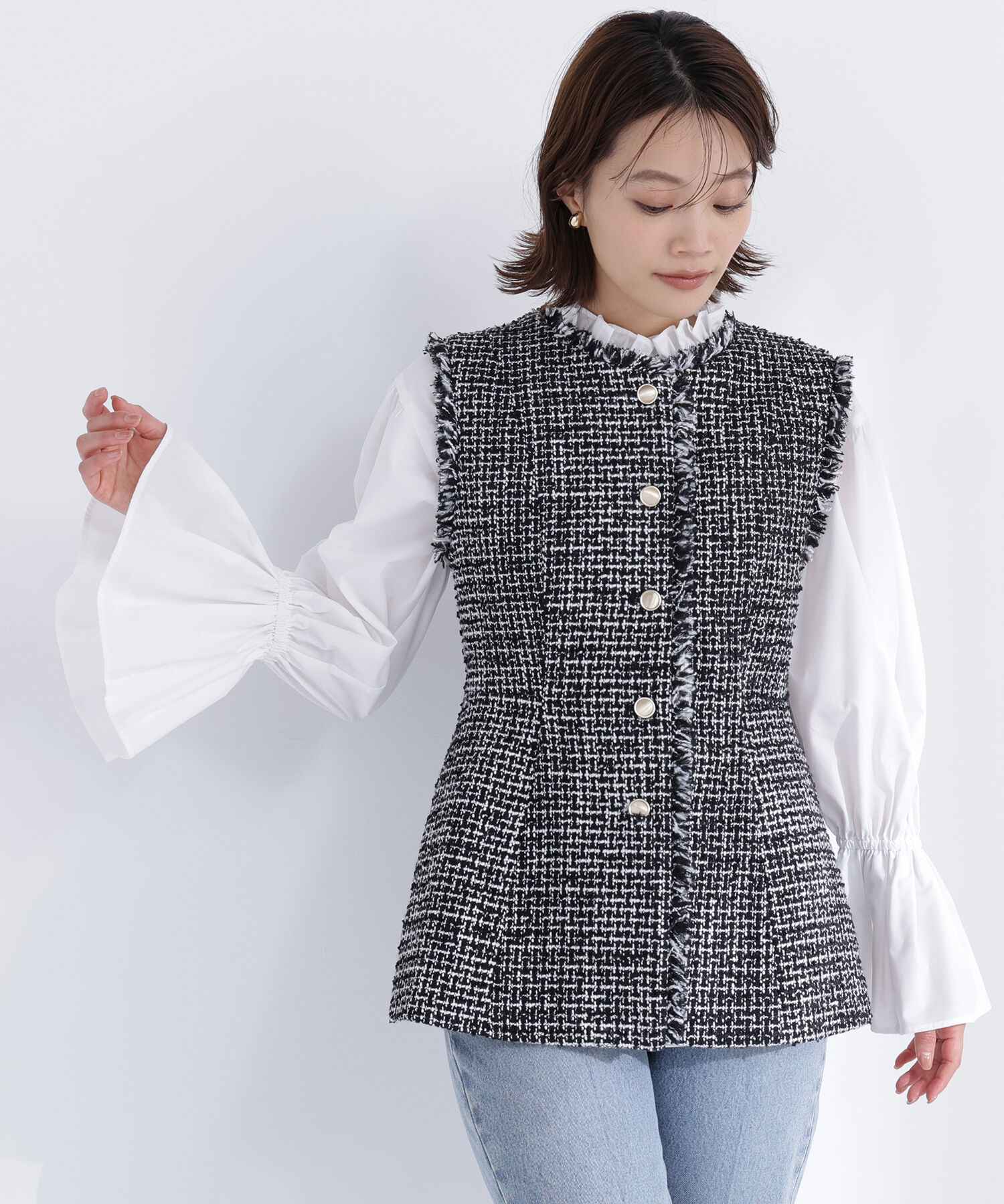  「ツイードシリーズ ペプラムジレ」|ブルゾン・スタジャン|