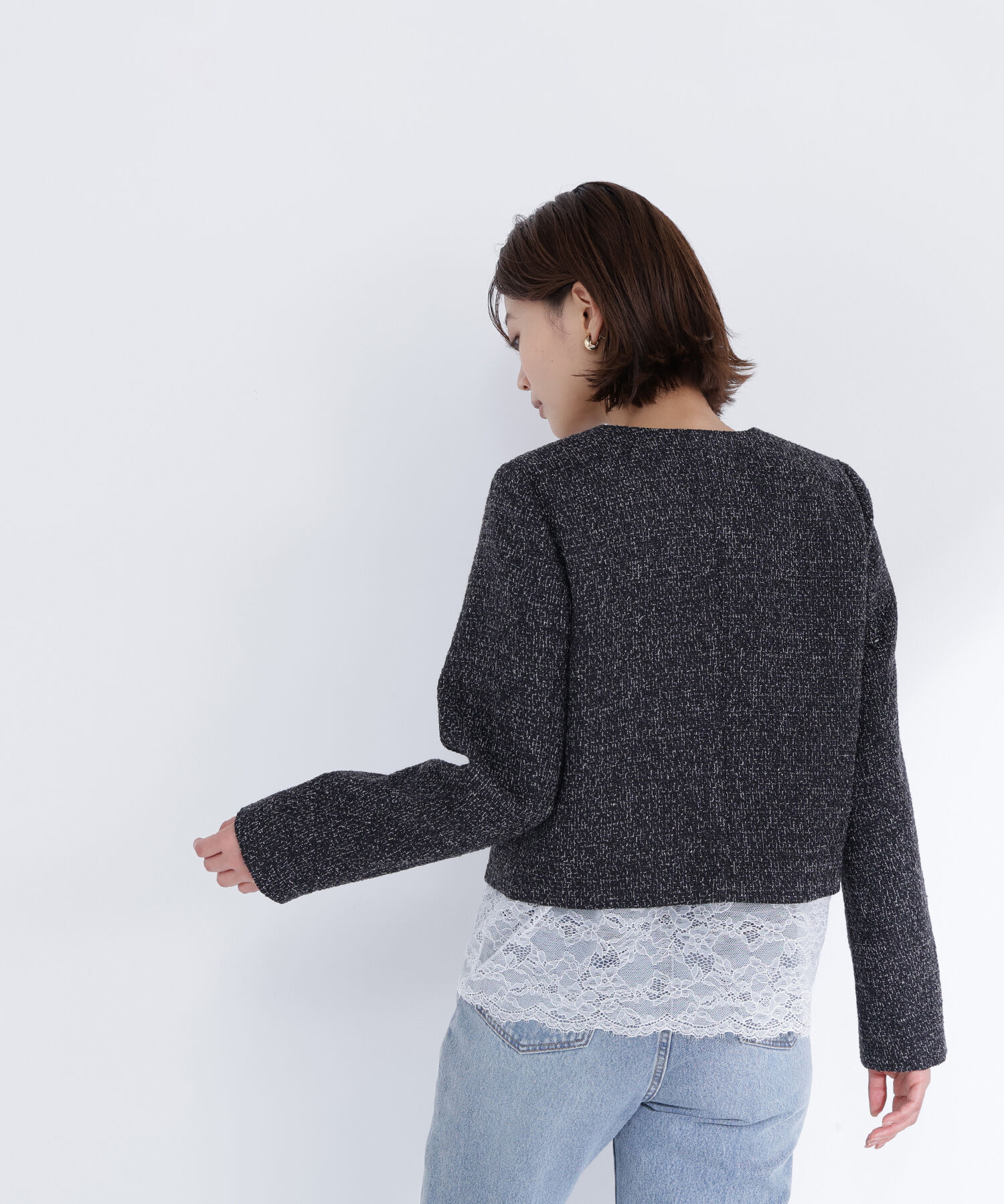  「ツイードノーカラージャケット」|ブルゾン・スタジャン|