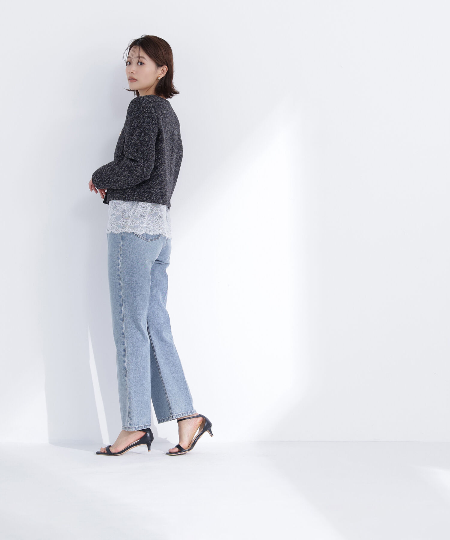  「ツイードノーカラージャケット」|ブルゾン・スタジャン|