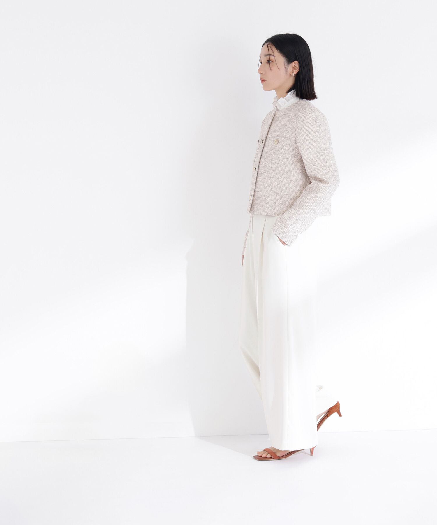  「ツイードノーカラージャケット」|ブルゾン・スタジャン|