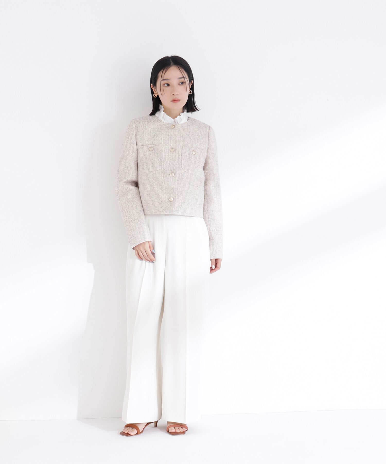  「ツイードノーカラージャケット」|ブルゾン・スタジャン|