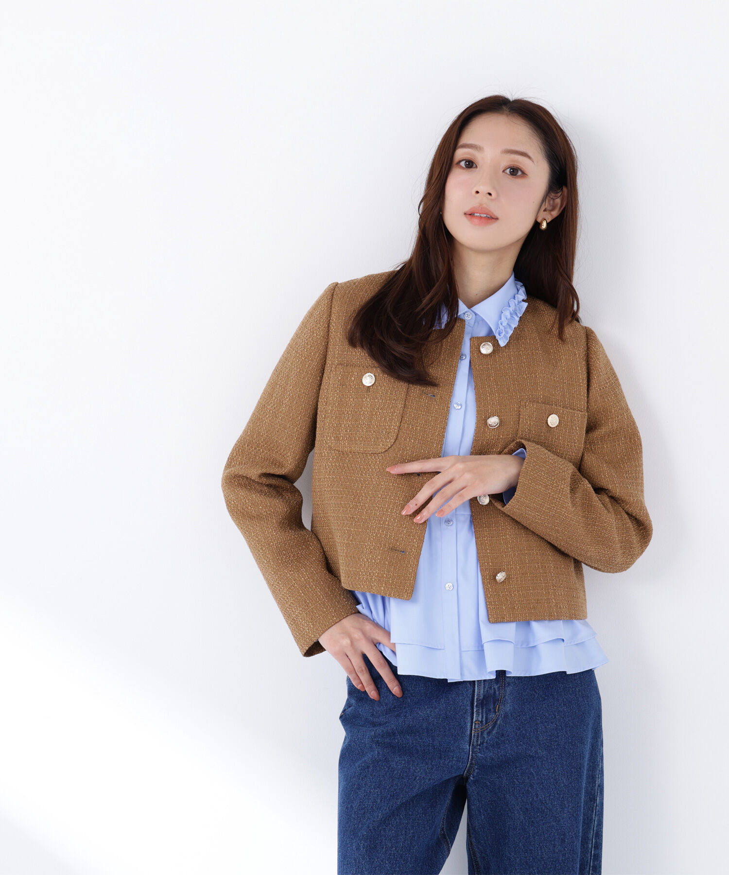  「ツイードノーカラージャケット」|ブルゾン・スタジャン|