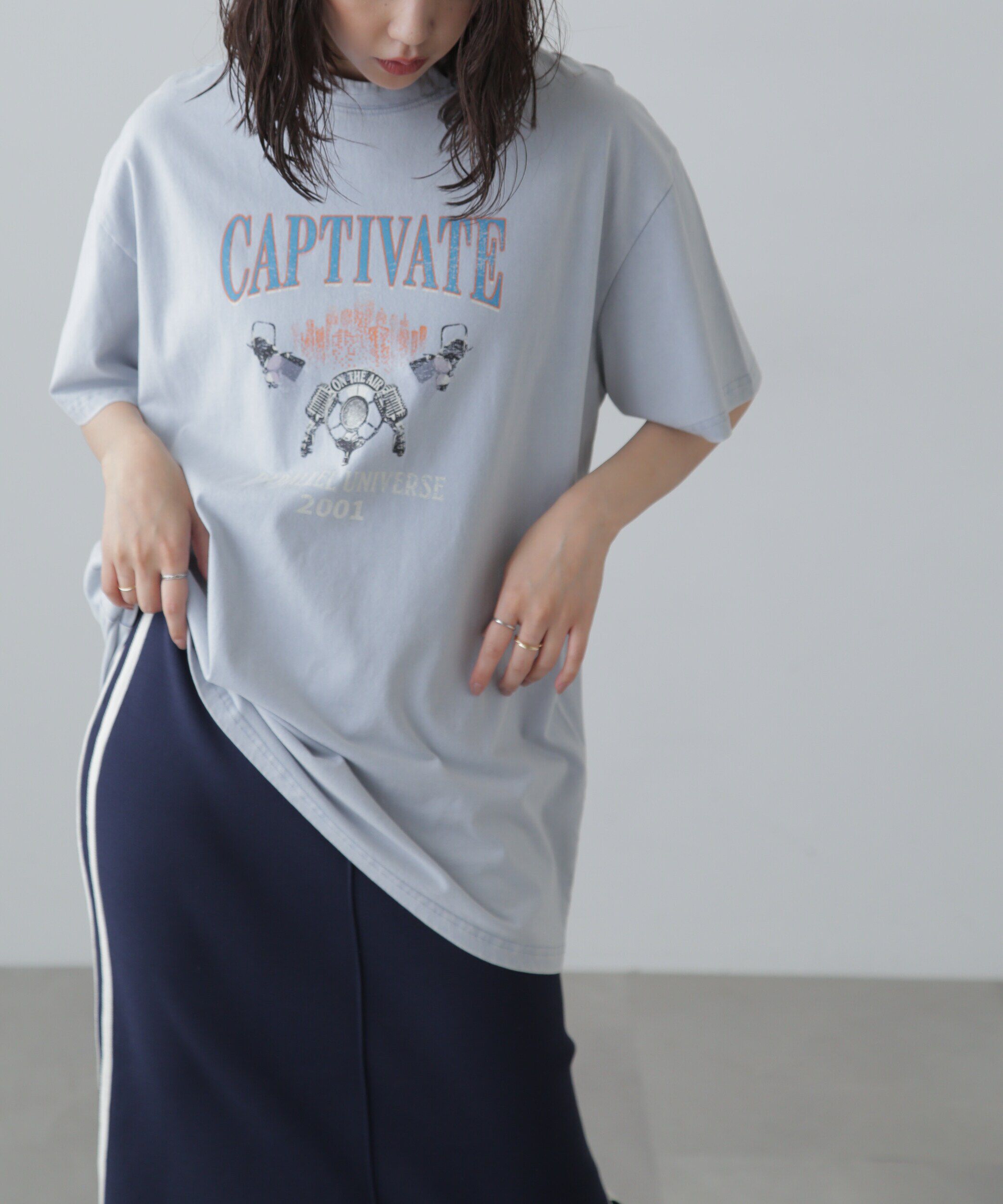  「ヴィンテージライクプリントTシャツ」|Tシャツ・カットソー|ブルー