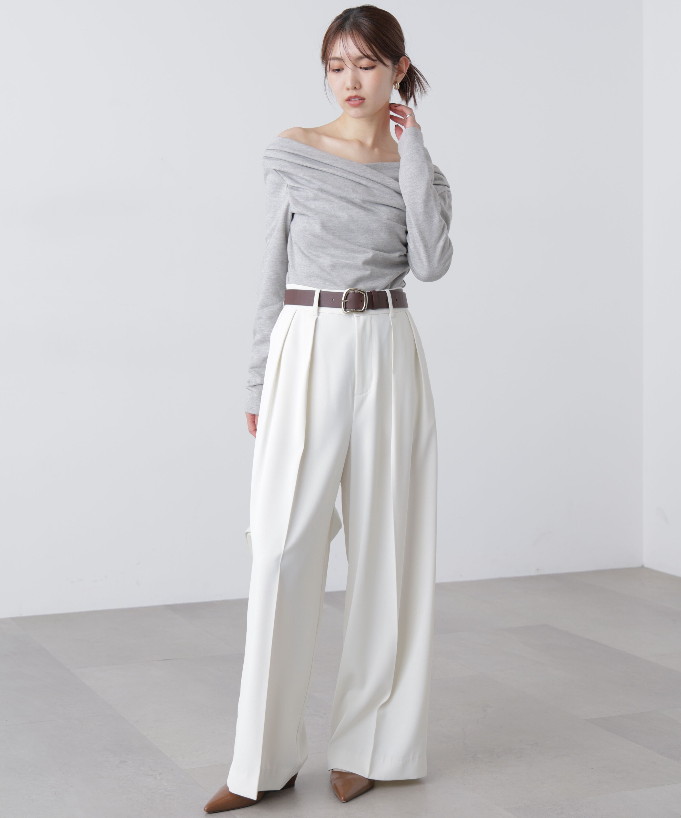  「オフショルミニ裏毛カットソー」|Tシャツ・カットソー|