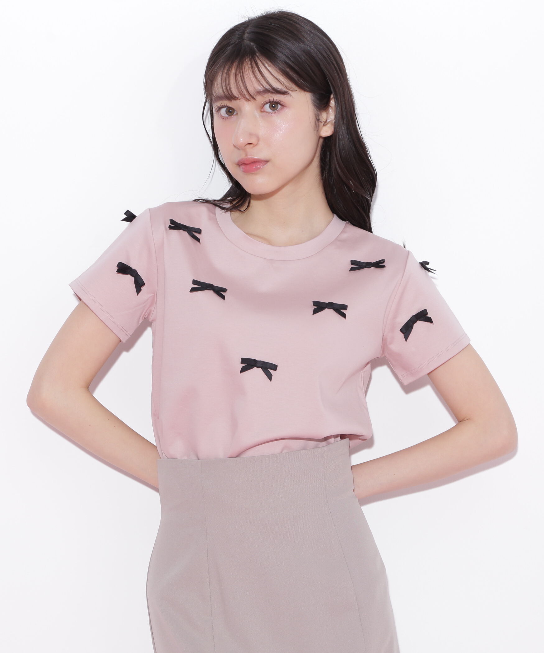  「ランダムリボンTシャツ」|Tシャツ・カットソー|ピンク