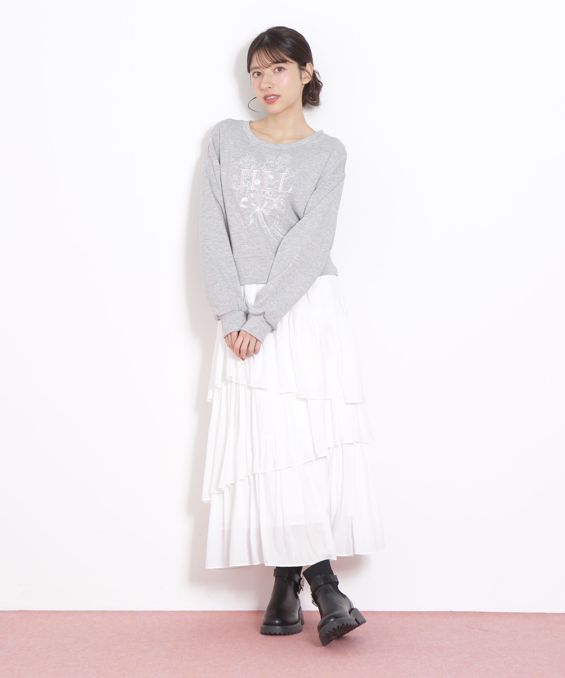  「リボンブーケロゴ刺繍スウェット」|Tシャツ・カットソー|