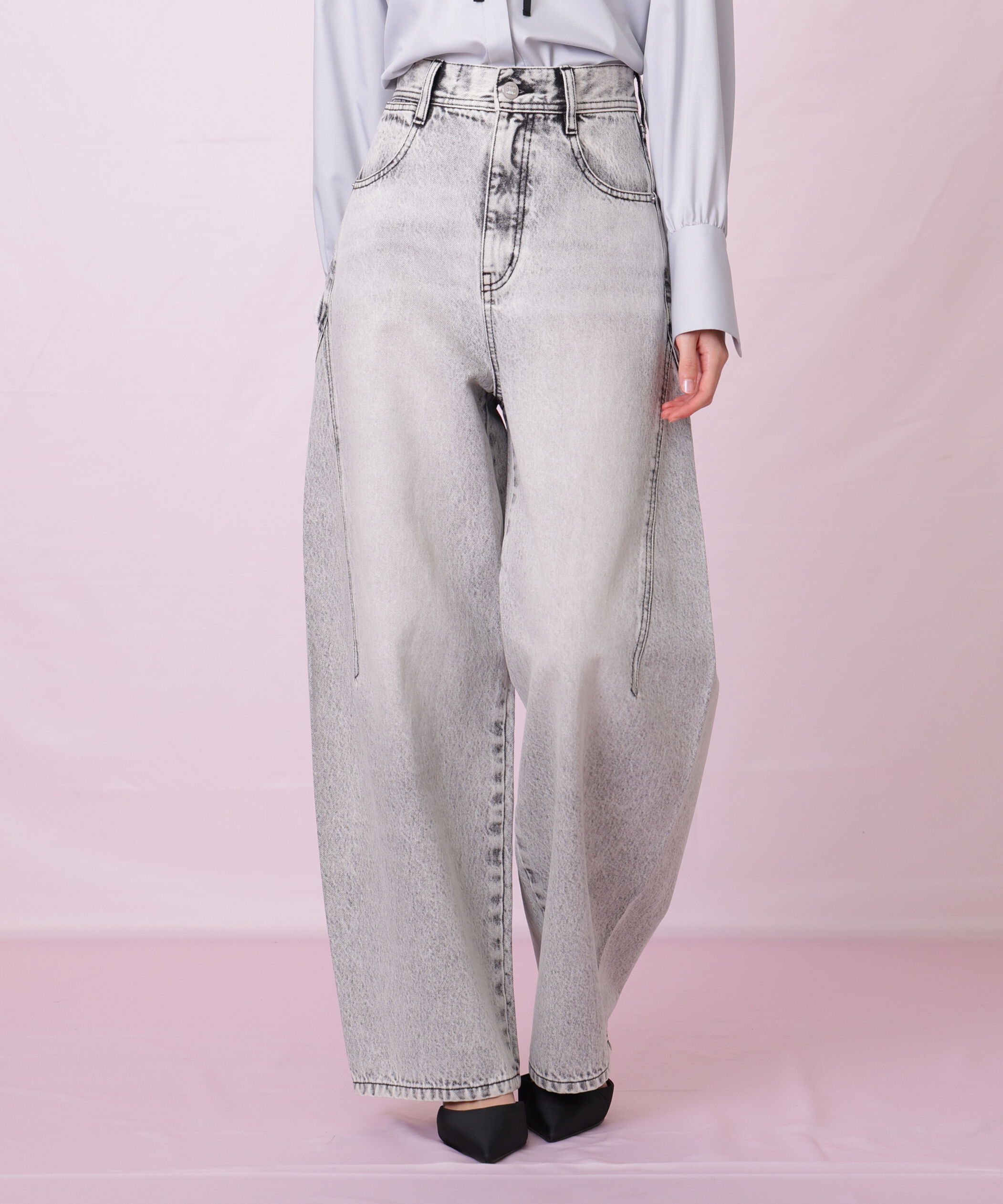  「リボン加工カーブパネルデニムパンツ」|その他|