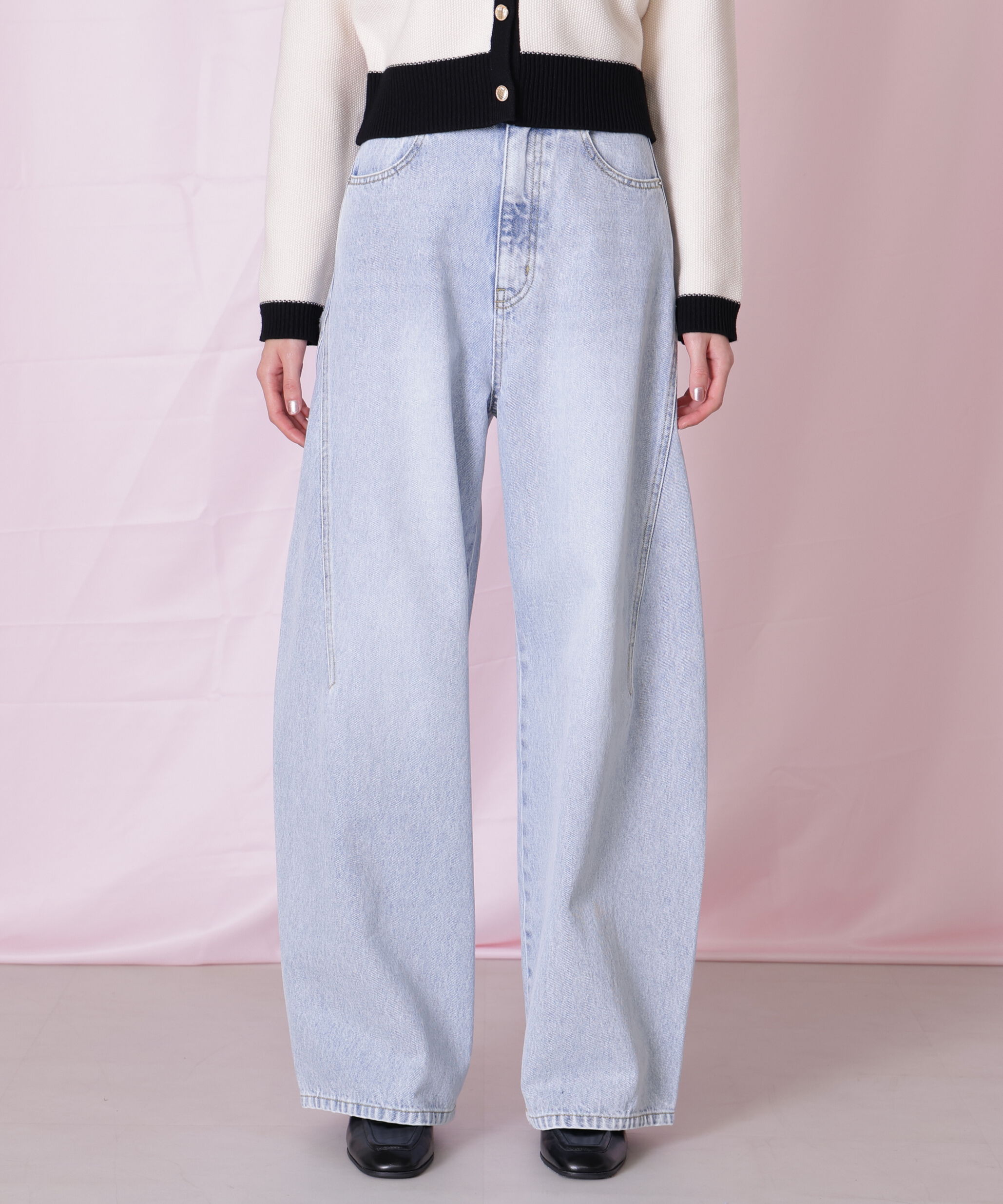  「リボン加工カーブパネルデニムパンツ」|その他|